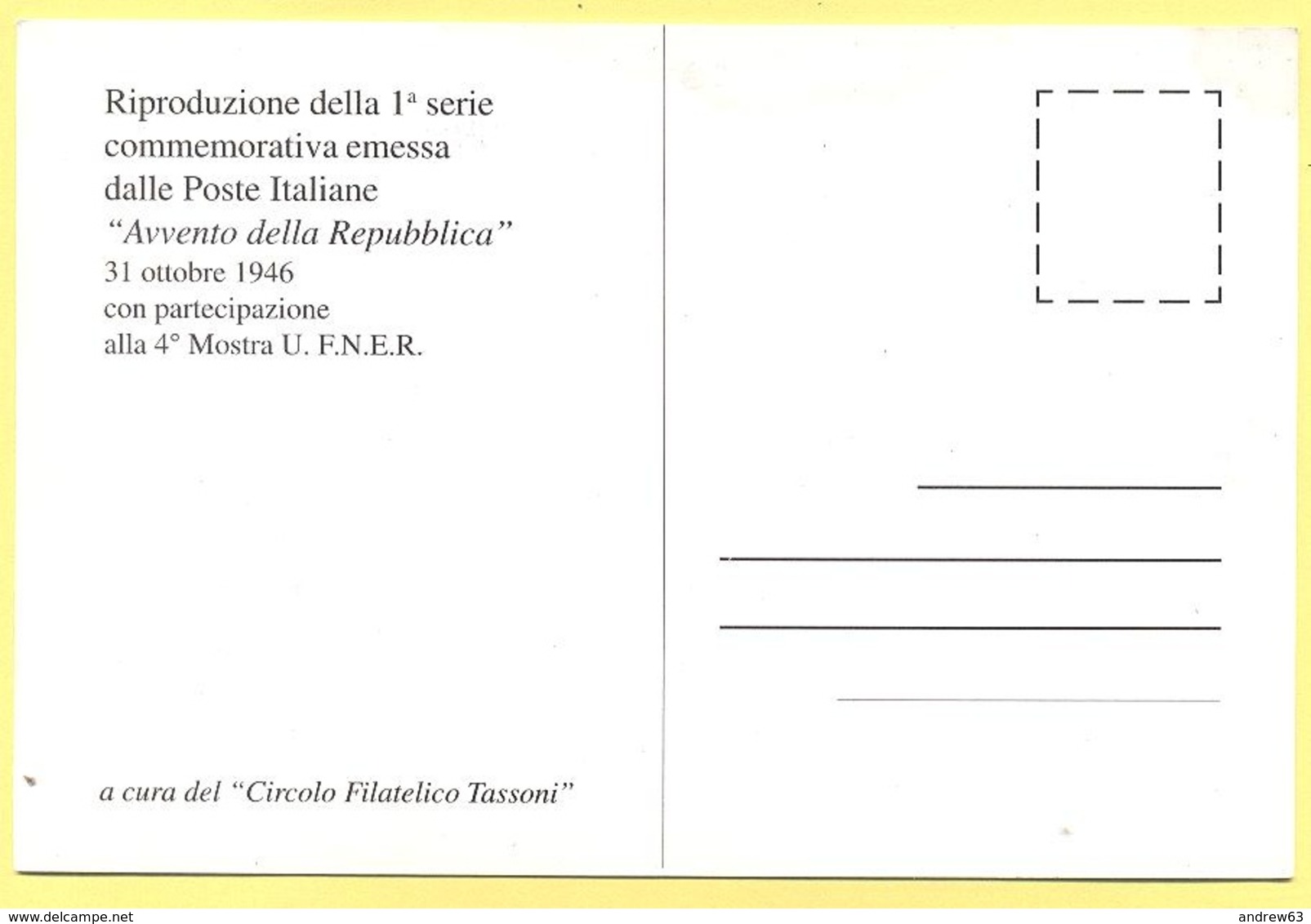 Tematica - Manifestazioni - 1996 - 50° Anniversario Della Repubblica 1946-1996 - 8a Mostra D'Autunno Del Collezionismo - - Manifestazioni