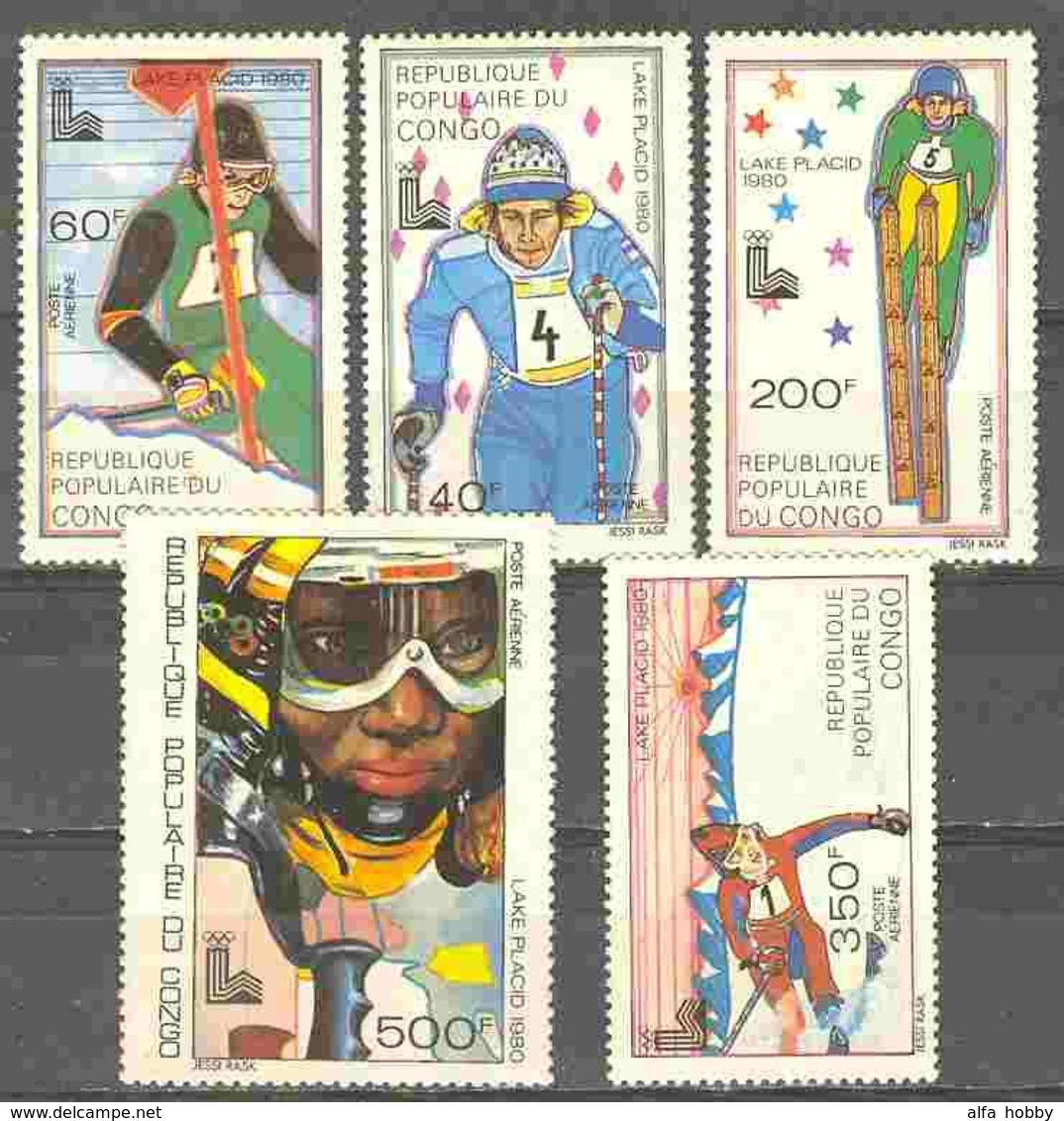 Kongo Congo, Winter Olympic Games, 1980, 5 Stamps - Hiver 1980: Lake Placid
