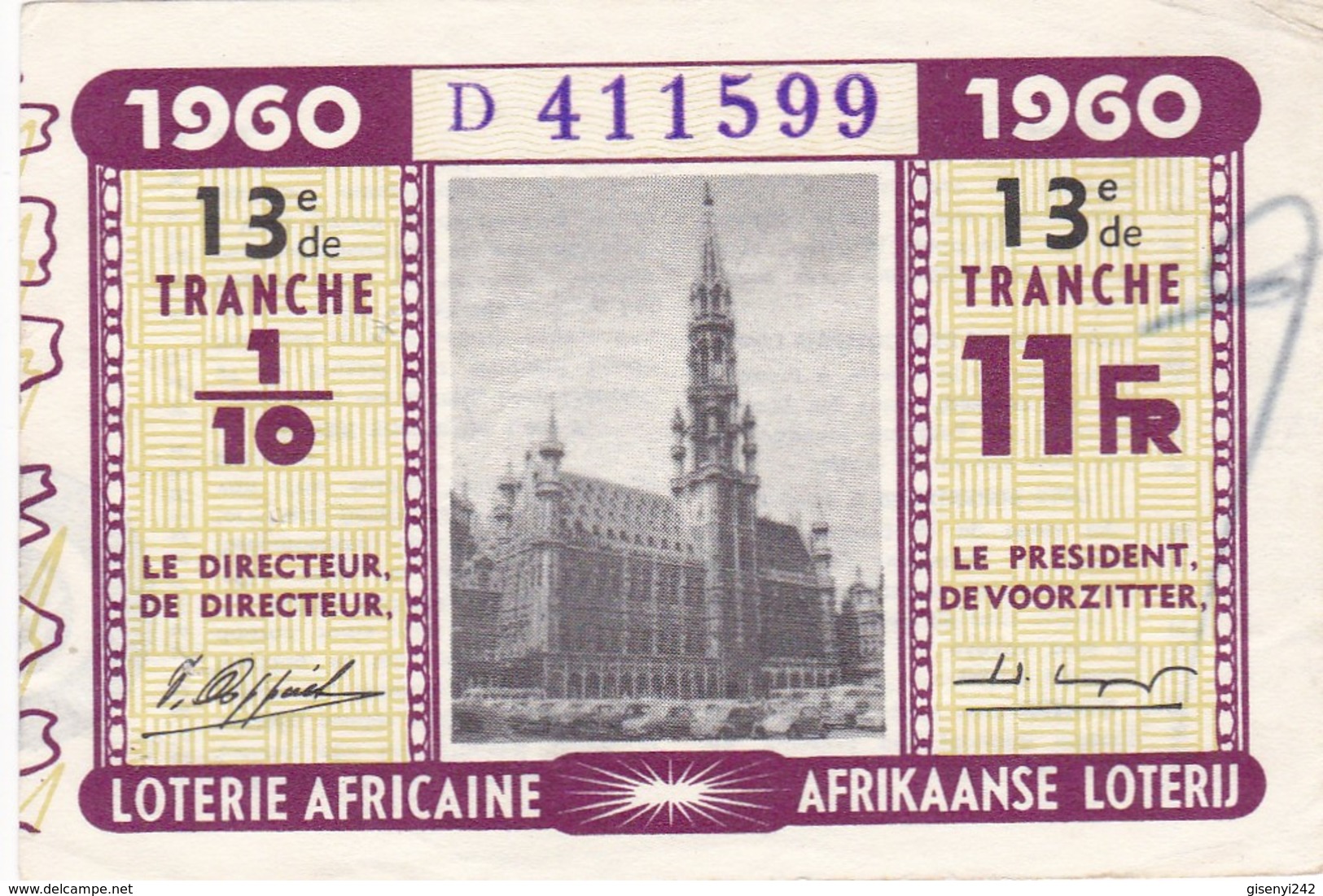 Loterie Africaine - Afrikaanse Loterij 1960 - Tranche 13 Schijf - Billetes De Lotería