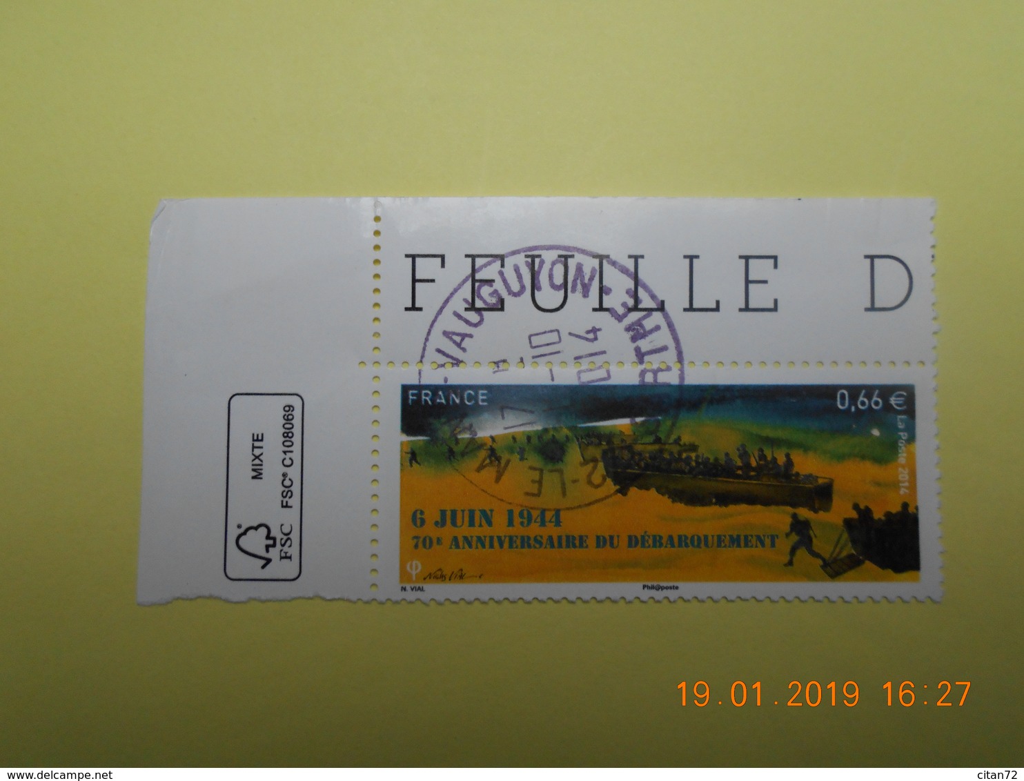 FRANCE 2014   YTN° 4863   70eme ANN. DU DEBARQUEMENT   TN Oblitéré  Coin De Feuille - Gebraucht
