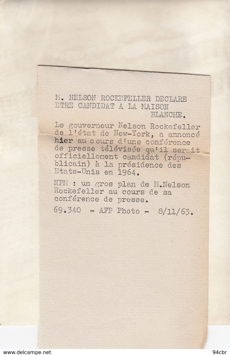 PHOTO ORIGINALE (13x18) NELSON ROCKEFELLER Declare Etre Candidat A La Maison Blanche - Personnes Identifiées