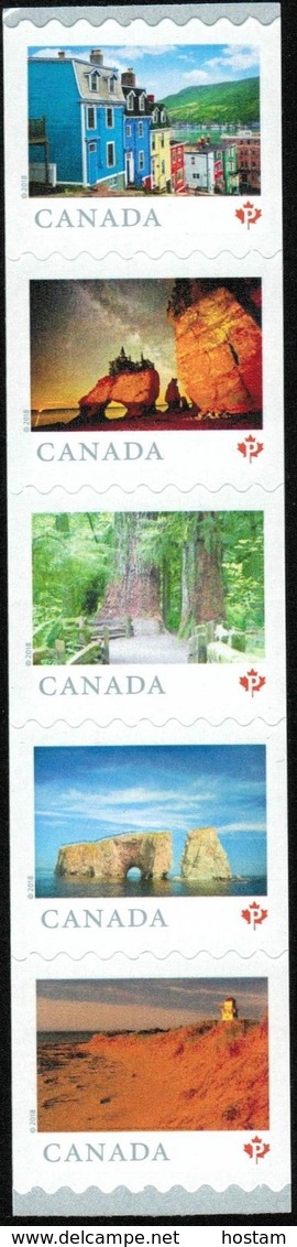 CANADA  2018, 3062-6  FROM FAR  & WIDE STRIP OF 5 SMALL COILS "P" Rate - Coil Stamps