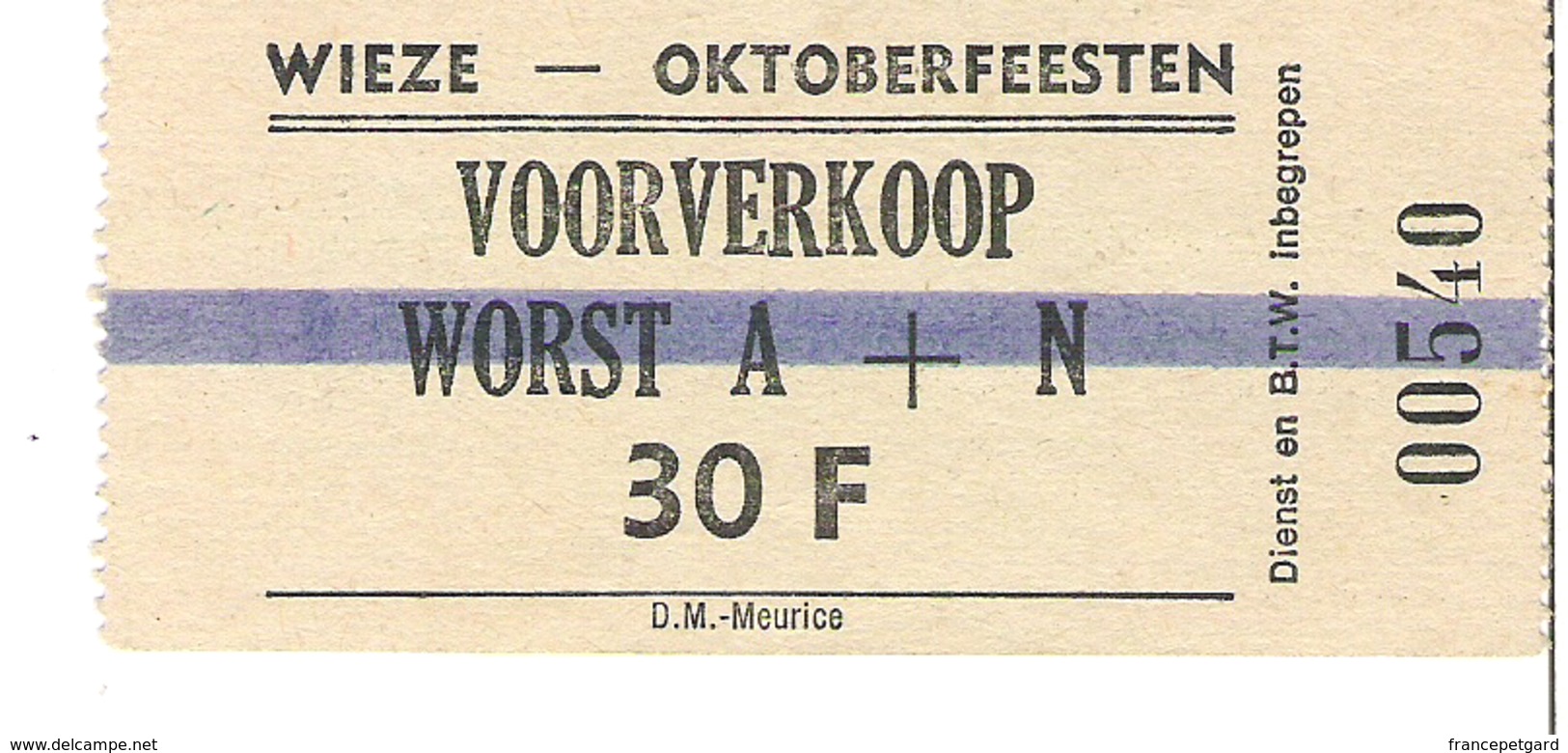 Wieze   Oktoberfeesten   Voorverkoop   1978 - Autres & Non Classés