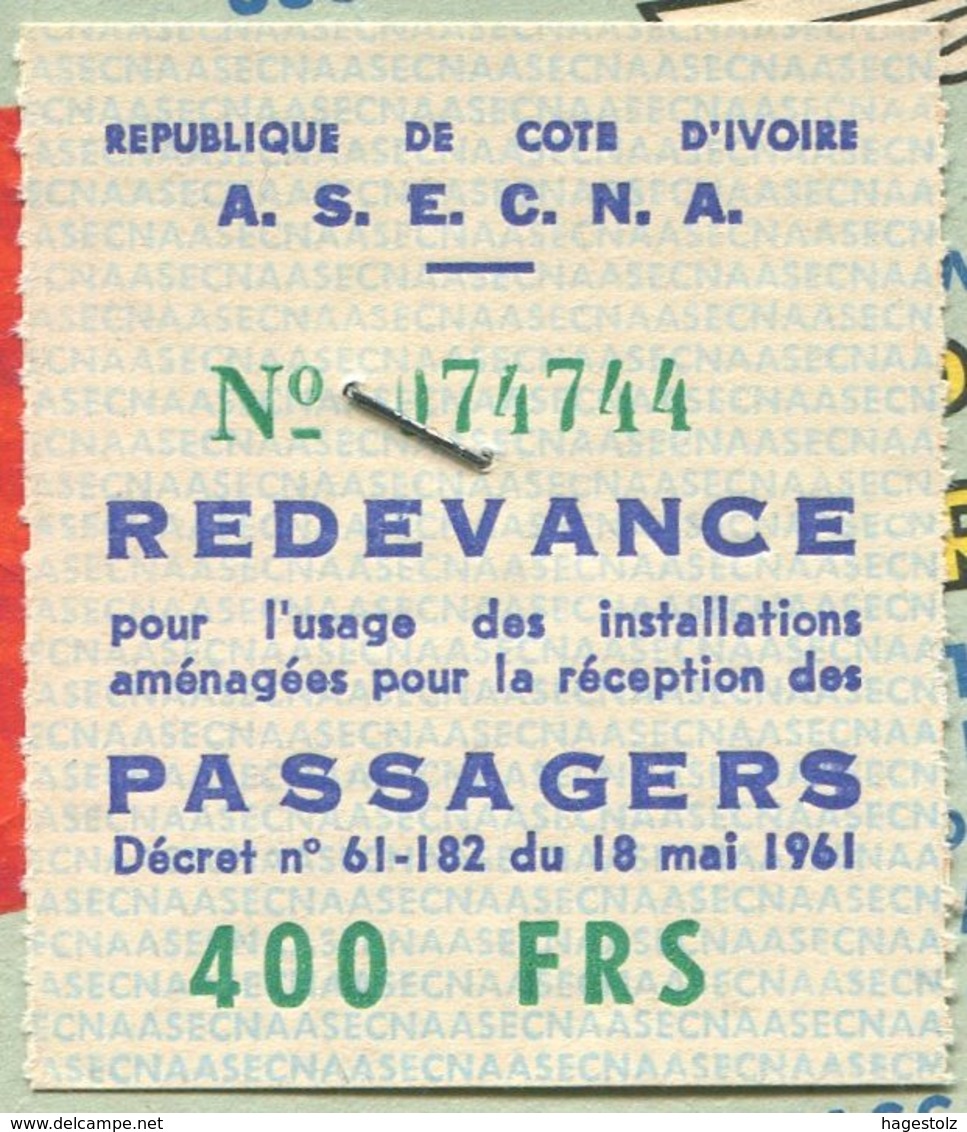 USSR Russia AEROFLOT Airline 1967 Air Passenger Ticket Billet D'avion Côte D'Ivoire Ivory Coast AIRPORT TAX Fee Revenue - Europe