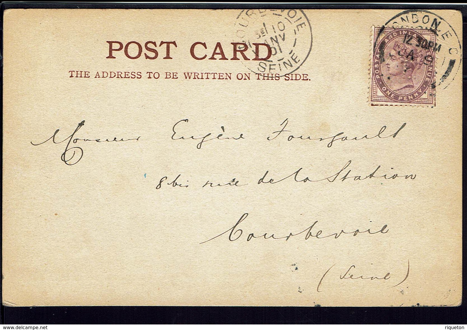 GR-BRETAGNE - 1901 - Timbre 1 Penny Perforé E Collé Sur Entier Postal, Repiquage Au Verso "Eldrid Ottaway..." De London. - Entiers Postaux