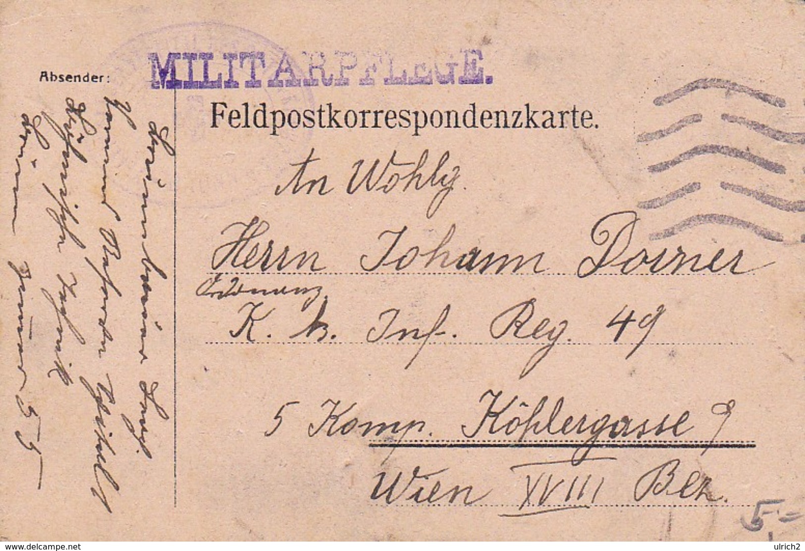 Feldpostkarte Militärpflege Brünn Nach Wien - 1. WK (38801) - Briefe U. Dokumente