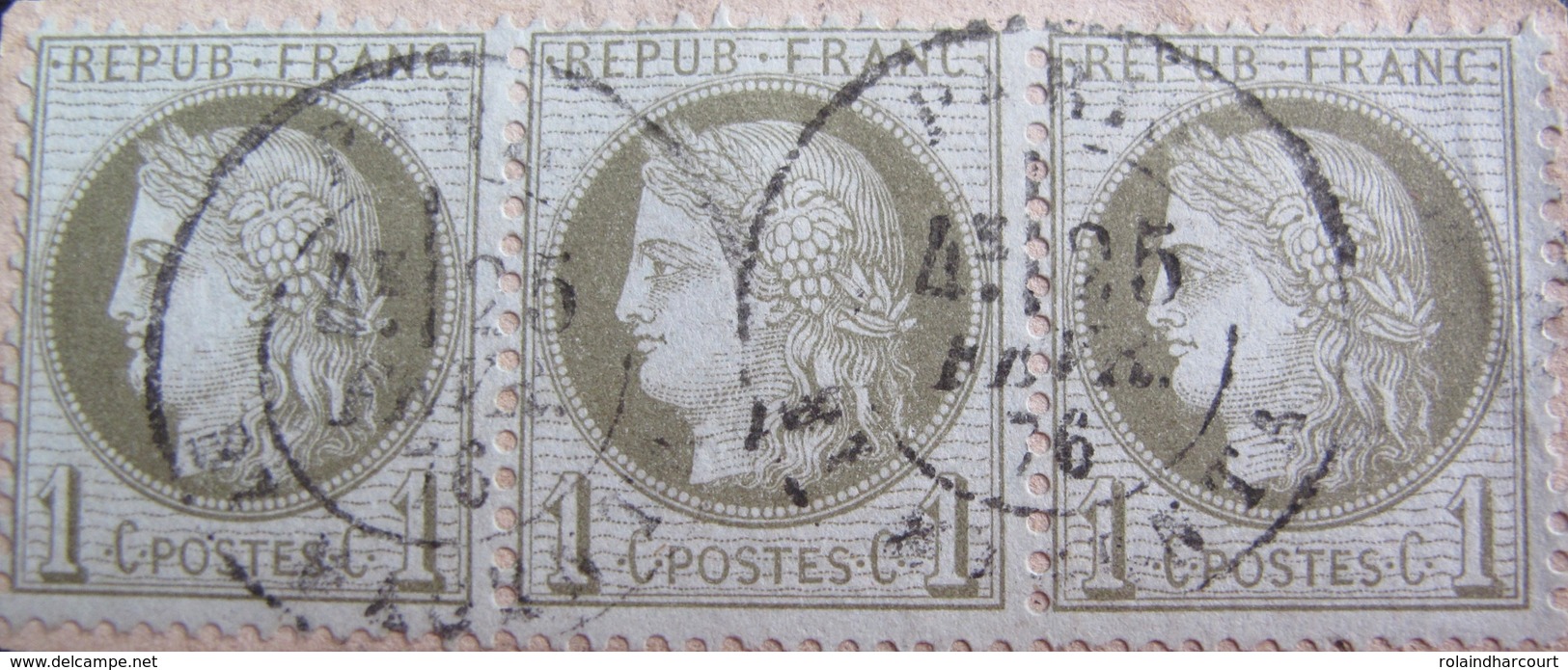 DF50478/74 - CERES (BANDE DE 3 TIMBRES) N°50 (sur Fragment) CàD De PARIS Bd MAGENTA Du 25 FEVRIER 1876 - Cote : 65,00 € - 1871-1875 Cérès