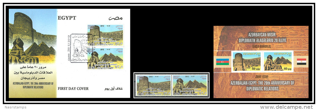 Egypt - 2012 - Stamp, FDC & S/S - Both Issues ( Egypt & Azerbaijan - 20th Anniv. Of Diplomatic Relations ) - MNH** - Archéologie