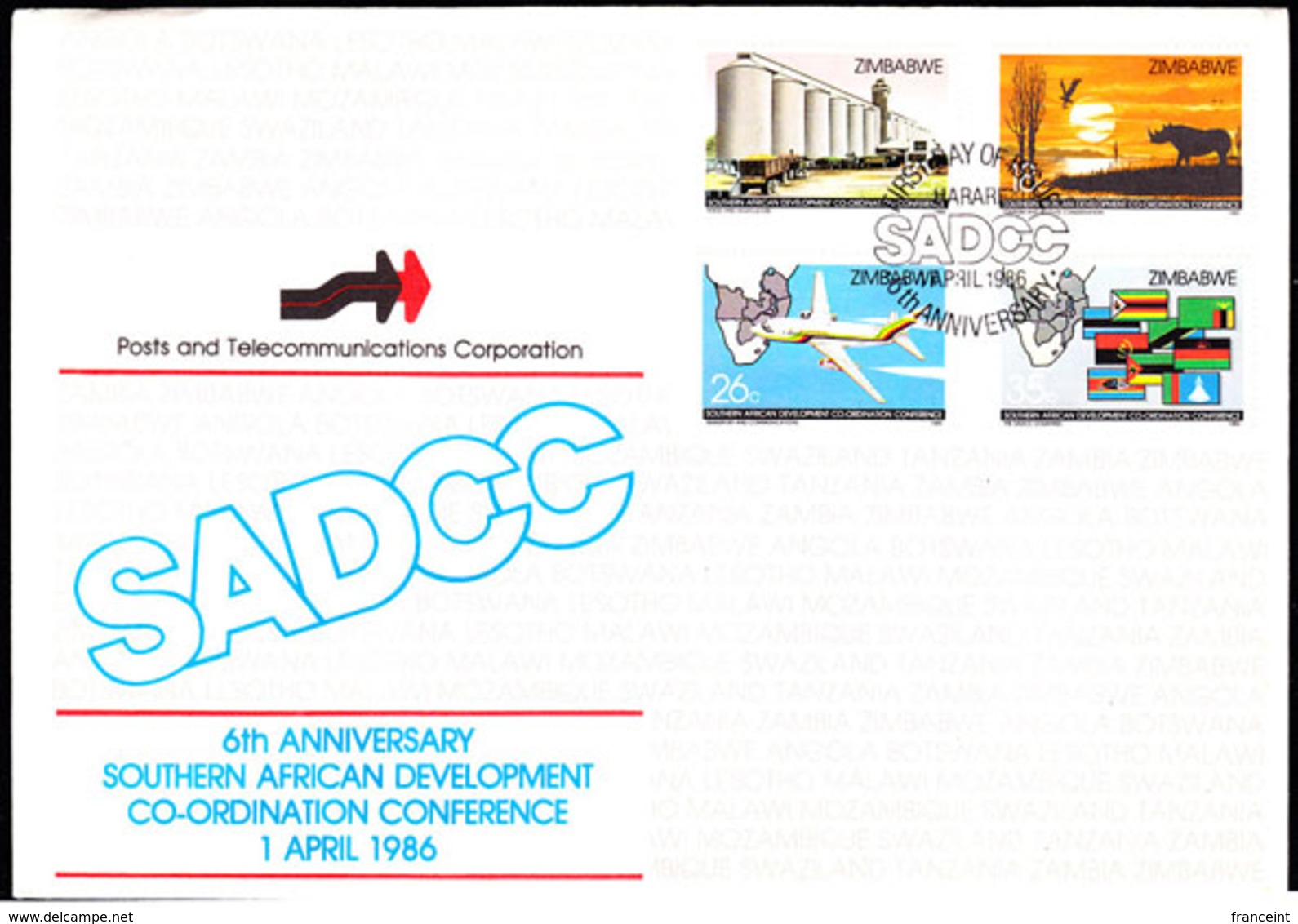 ZIMBABWE (1986) Southern African Development Coordination Conference. Unaddressed FDC.  Scott Nos 525-8. - Zimbabwe (1980-...)