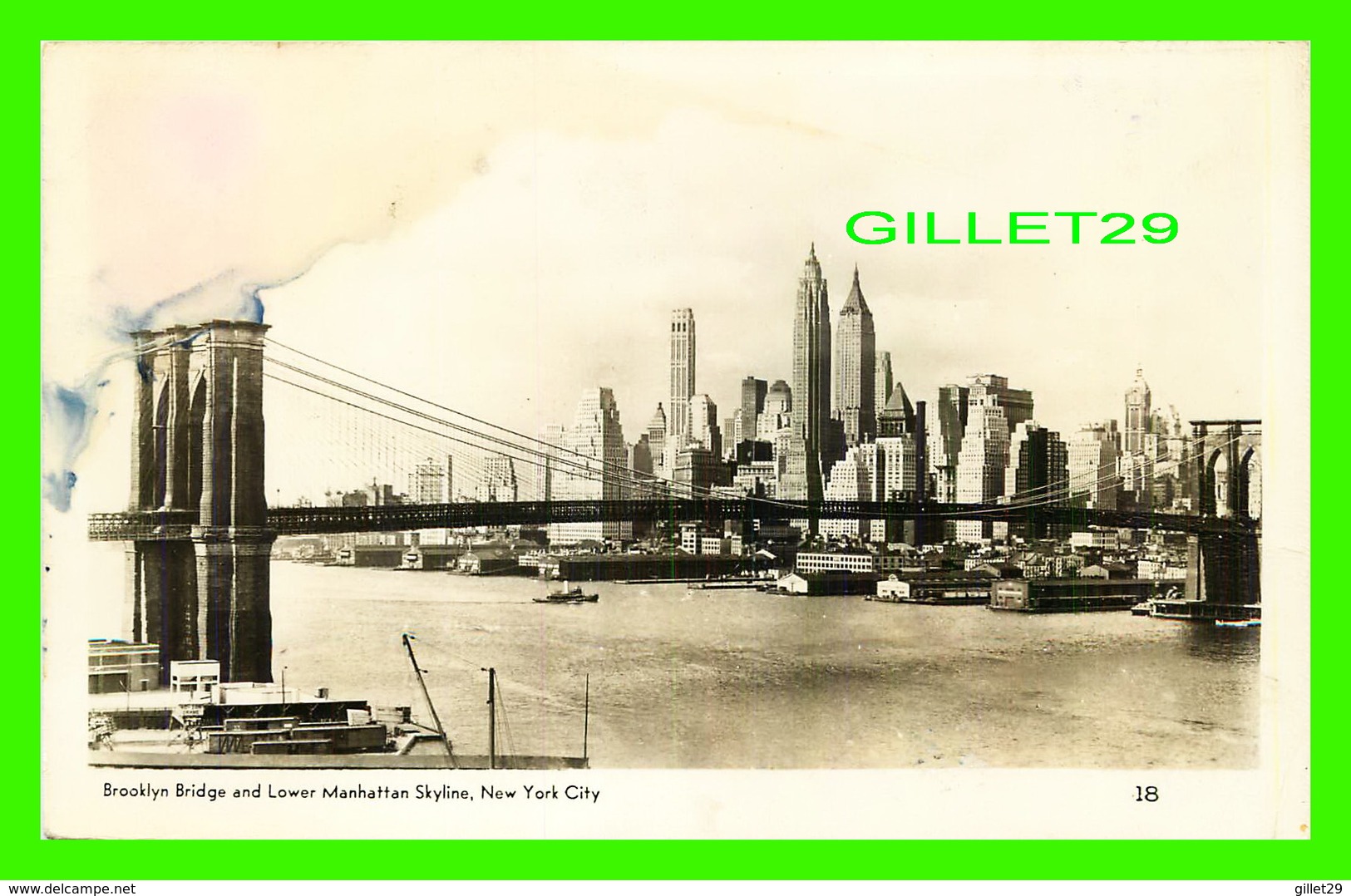 NEW YORK CITY, NY - BROOKLYN BRIDGE AND LOWER MANHATTAN SKYLINE - TRAVEL IN 1948 - PHOTO POST CARD - - Brooklyn