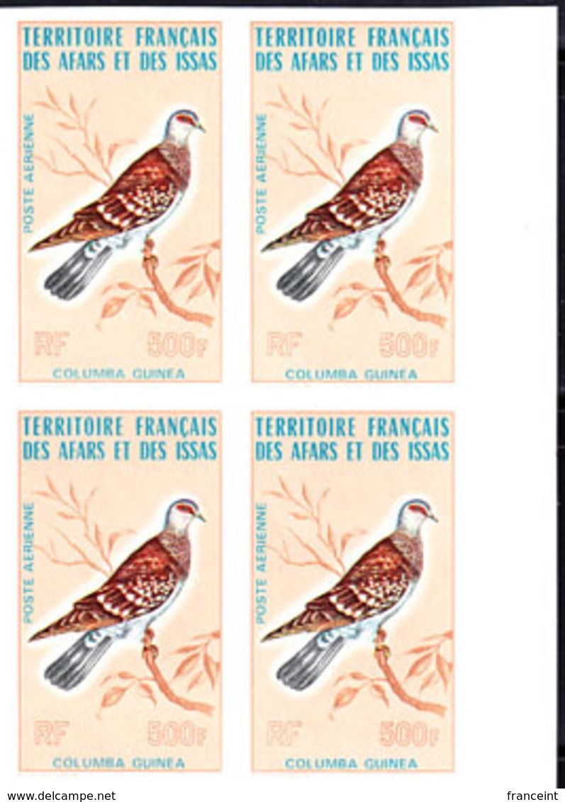 AFARS & ISSAS (1975) Speckled Pigeon (Columba Guinea). Imperforate Corner Block Of 4. Scott No C102, Yvert No PA105. - Altri & Non Classificati