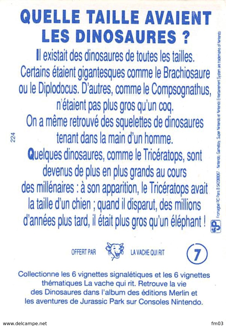 Dinosaures Jurassic Park Série Complète 12 Images La Vache Qui Rit Fromagerie Bel - Autres & Non Classés