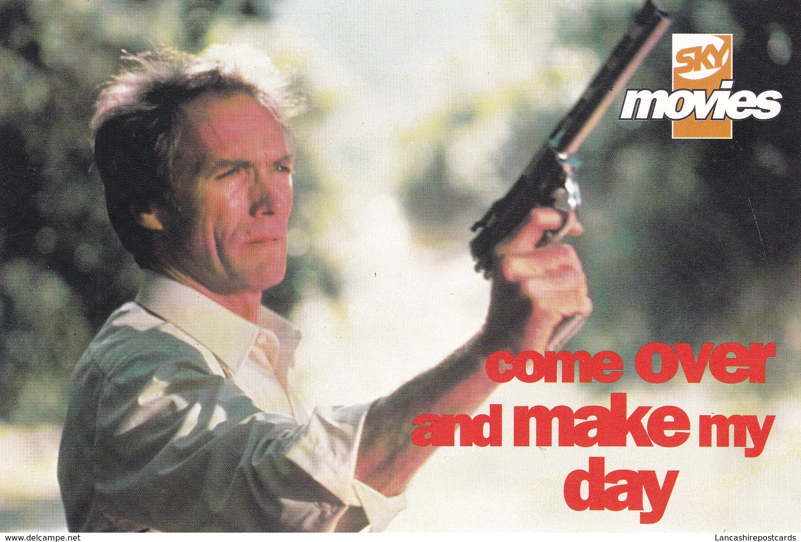 Postcard Advertising Sky Movies Clint Eastwood As Dirty Harry Come Over And Make My Day  My Ref  B23313 - Advertising