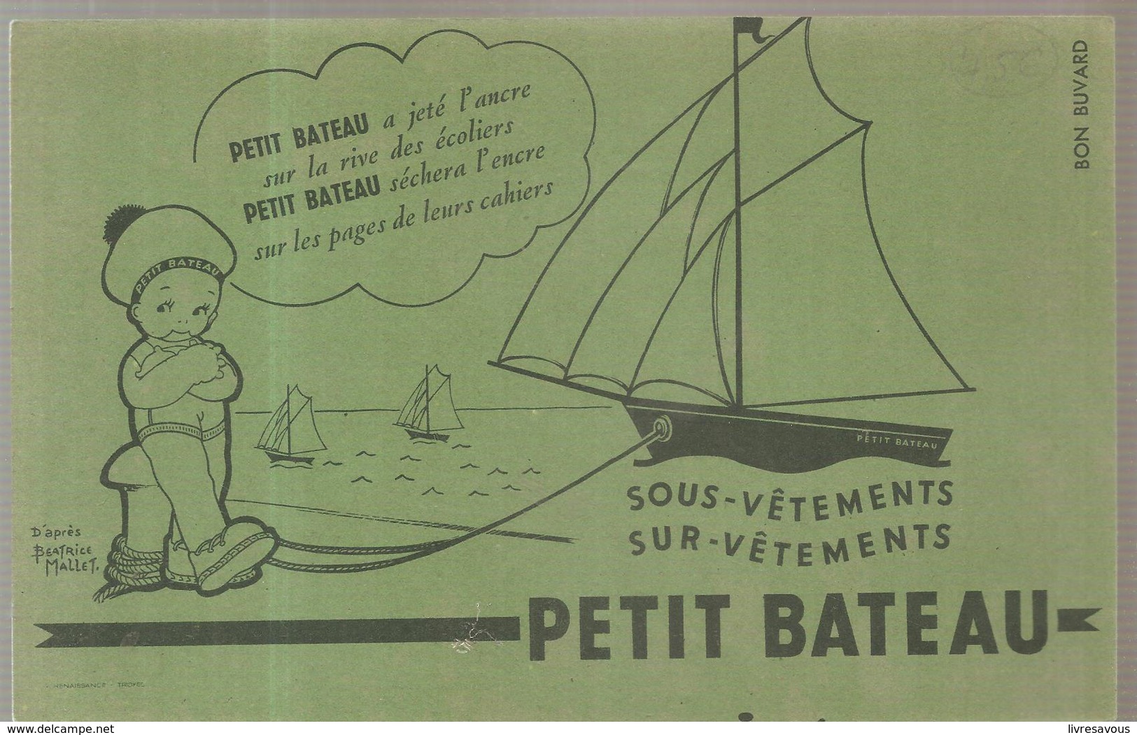 Buvard PETIT BATEAU à Jeté L'ancre Sur La Rive Des écoliers - Textile & Vestimentaire