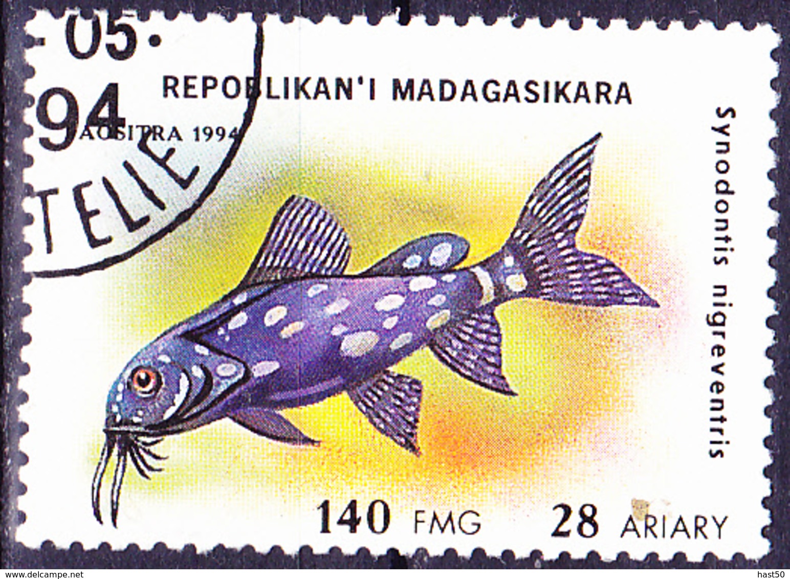 Madagaskar - Rückenschwimmender Kongowels (Synodontis Nigriventris) (Mi.Nr.: 1721) 1994 - Gest Used Obl - Madagascar (1960-...)