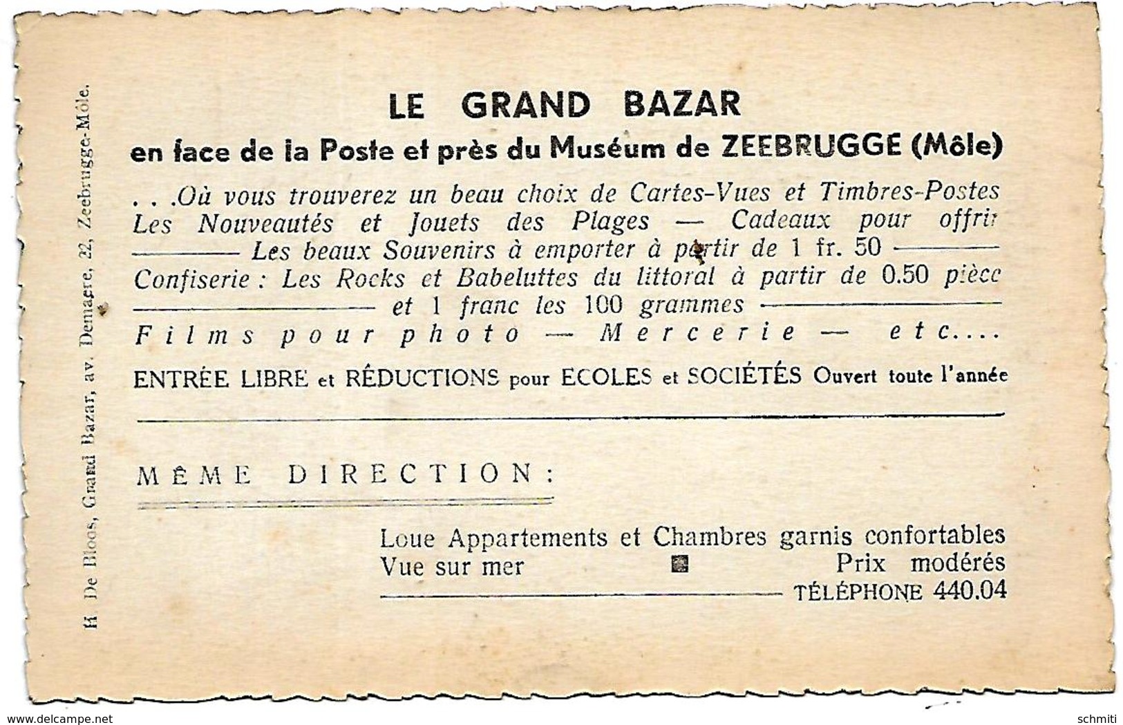 -LE GRAND BAZAR,face à La Poste,ptès Du Muséum De ZEEBRUGGE(Môle).Commerce ,beaux Souvenirs,cadeaux,plage, - Tiendas