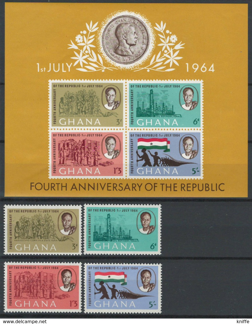 Ghana, 1964 The 4th Anniversary Of Republic - Stamps + Minisheet - MNH - BJ-43 - Ghana (1957-...)