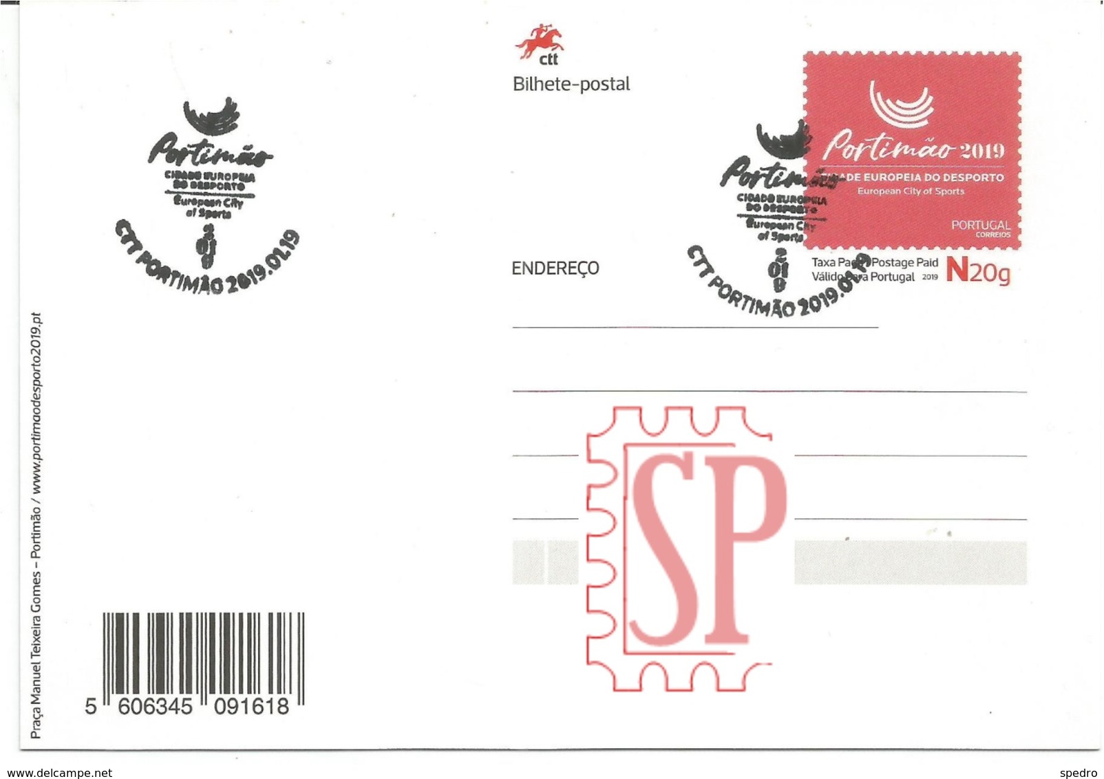 Portugal 2019 Portimão Carimbo Comemorativo Cidade Europeia Desporto European City Sports Sportivo  Postmark Sport - Poststempel (Marcophilie)