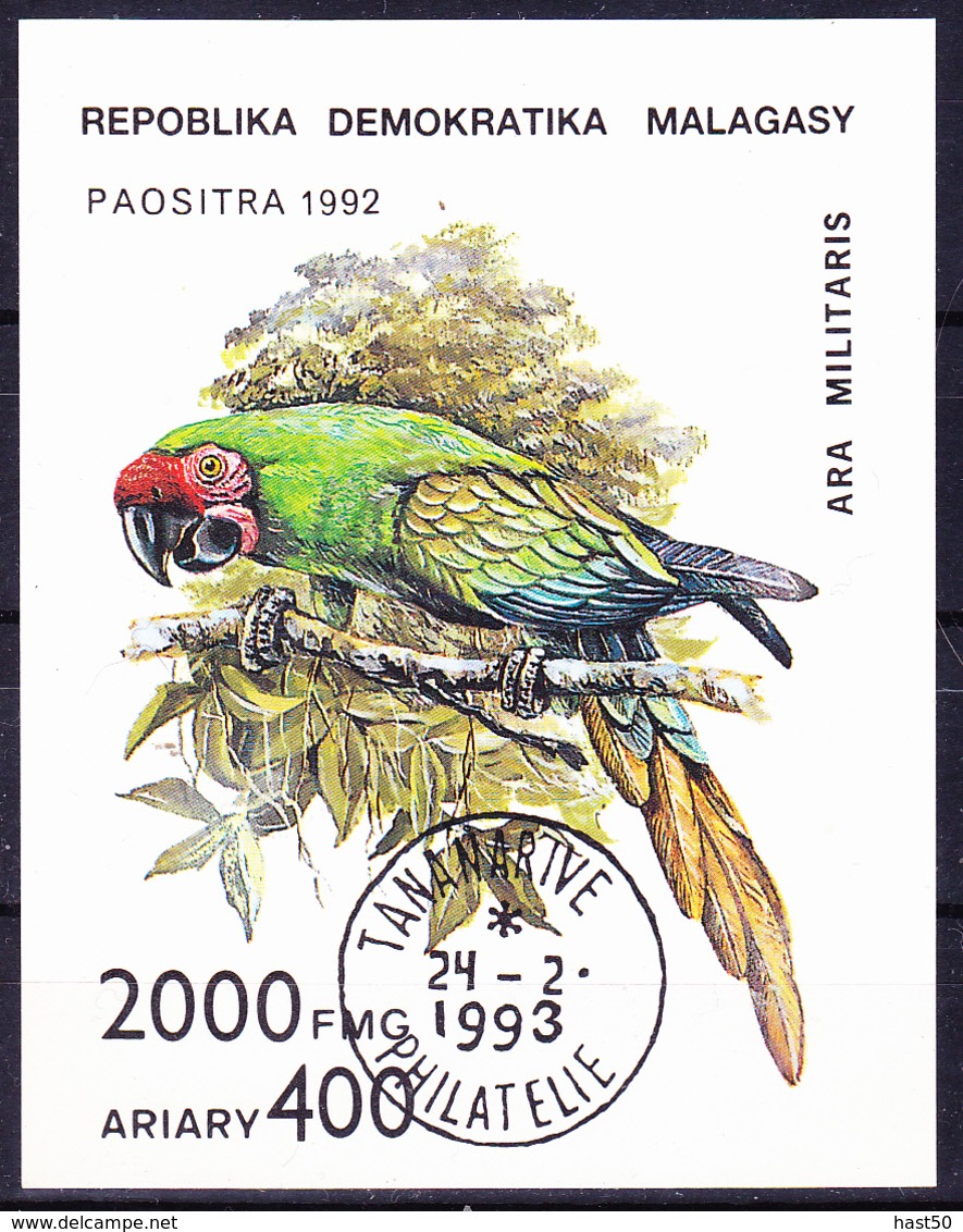 Madagaskar - Soldatenara (Ara Militaris (Mi.Nr.: Bl. 209) 1993 - Gest Used Obl - Madagascar (1960-...)