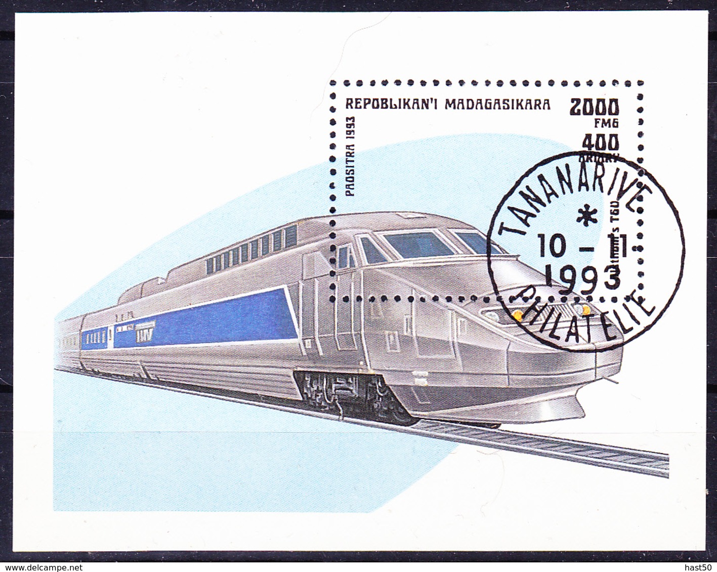 Madagaskar - TGV Alsthom (Mi.Nr.: Bl. 238) 1993 - Gest Used Obl - Madagascar (1960-...)