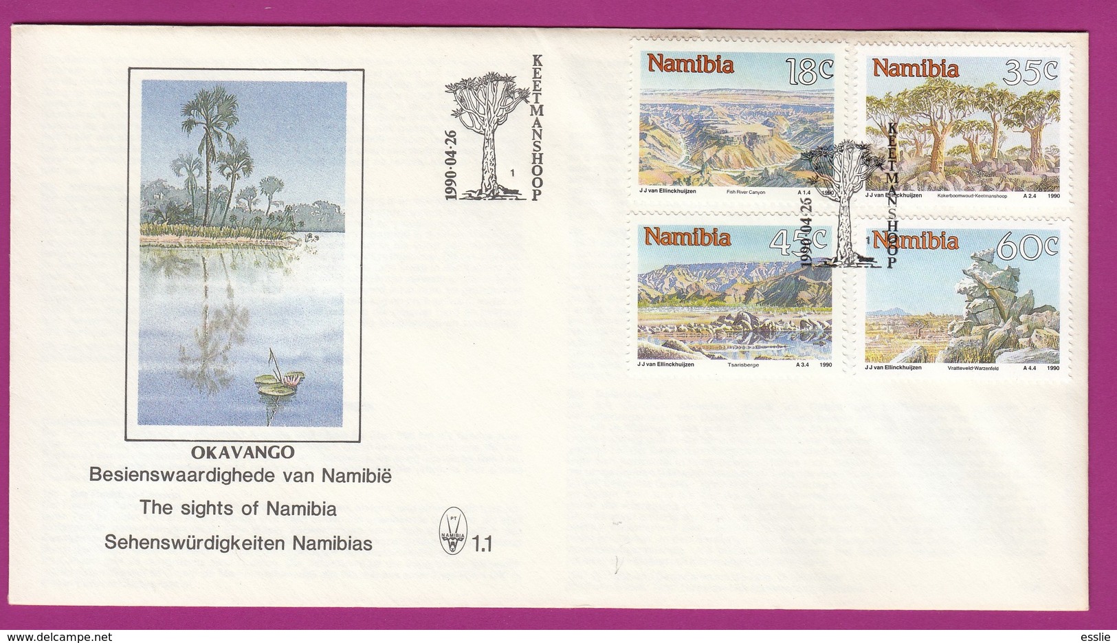 Namibia (previously SWA) - 1990 - Sights Of Namibia - Complete Set On FDC + Miniature Sheet FDC - Namibie (1990- ...)