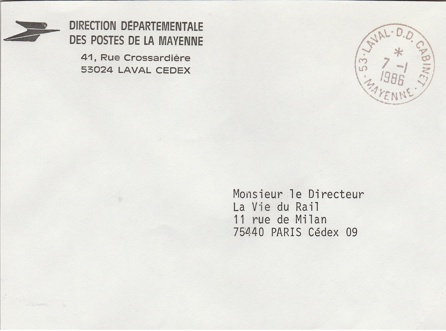 LSC 1986 - Cachet  53 LAVAL  D.D. CABINET - MAYENNE - Cachets Manuels