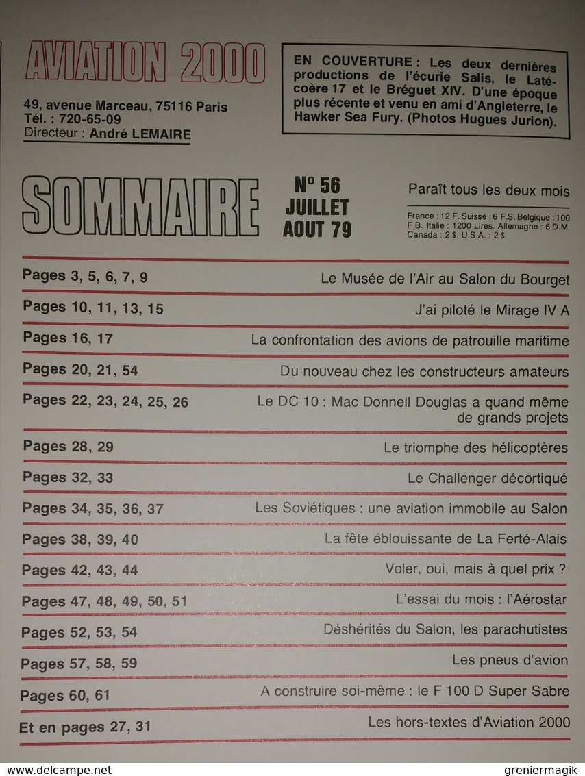 Revue Aviation 2000 N°56 Juillet 1979 Mirage 4 - DC10 - Musée De L'air Du Bourget - Ferté-Alais - Aerostar 601 - Aviation