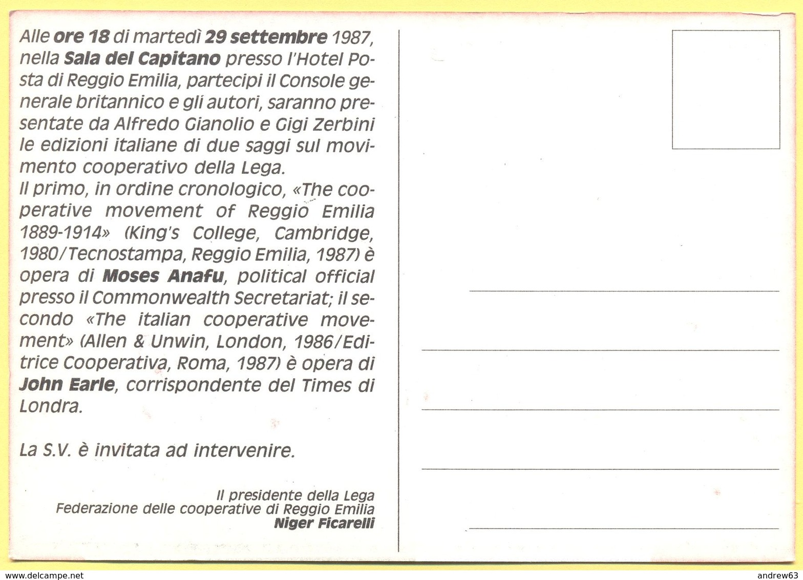 Tematica - Sindacati - LEGA Federazione Delle Cooperative - 1987 - La Cooperazione Italiana Oggetto Di Curiosità Britann - Labor Unions