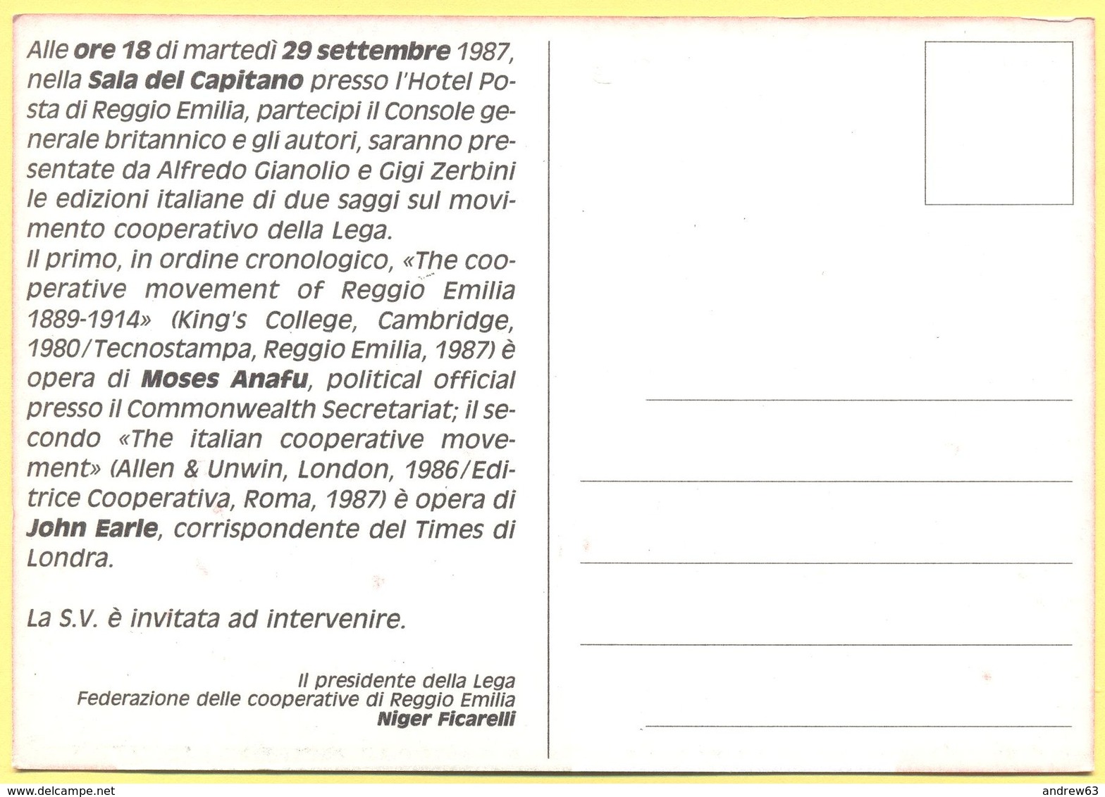 Tematica - Sindacati - LEGA Federazione Delle Cooperative - 1987 - La Cooperazione Italiana Oggetto Di Curiosità Britann - Sindacati