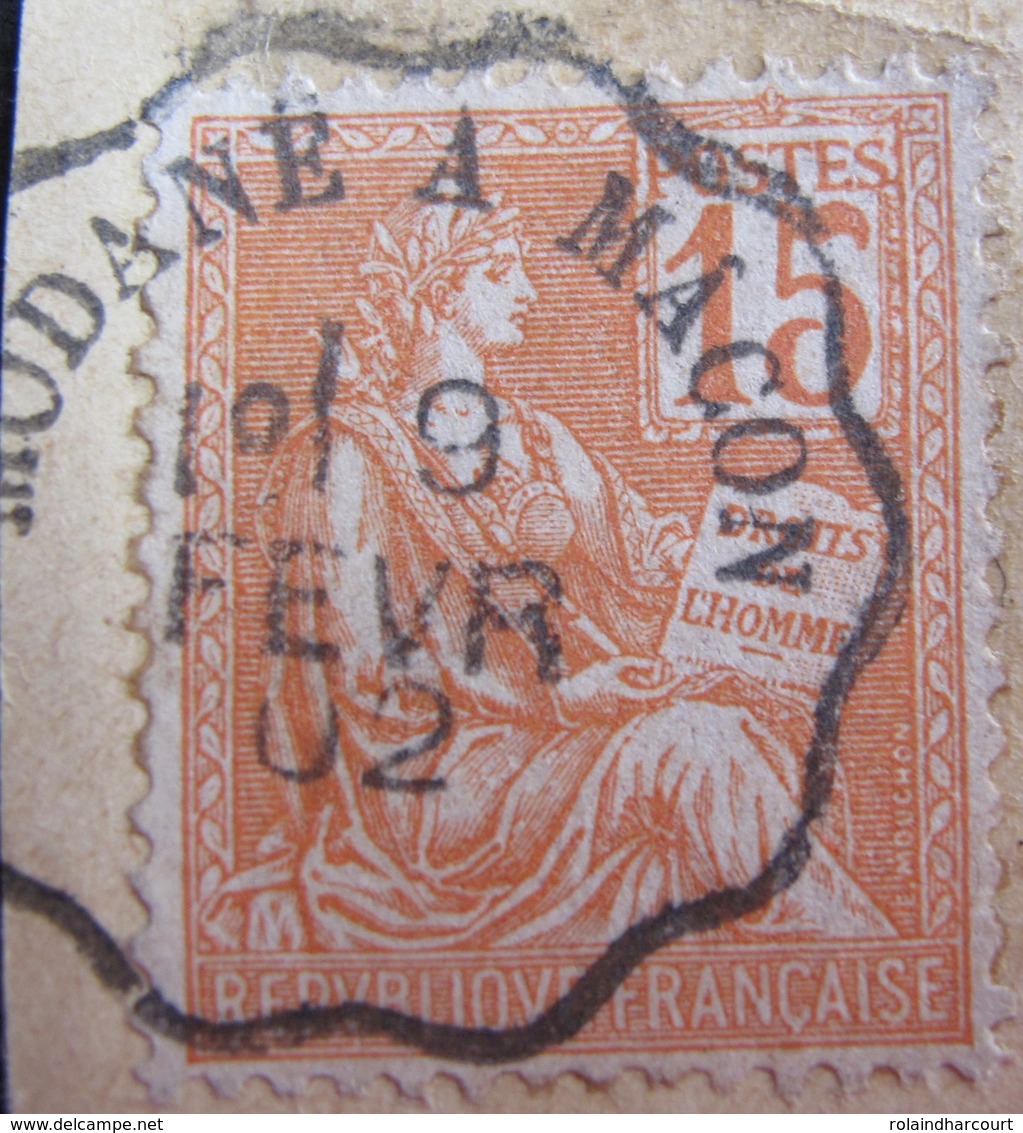 DF50500/6 - TYPE MOUCHON (sur Fragment) N°117 ☉ Cachet Convoyeur " MODANE à Maçon " Du 9 FEV 1902 - 1900-02 Mouchon