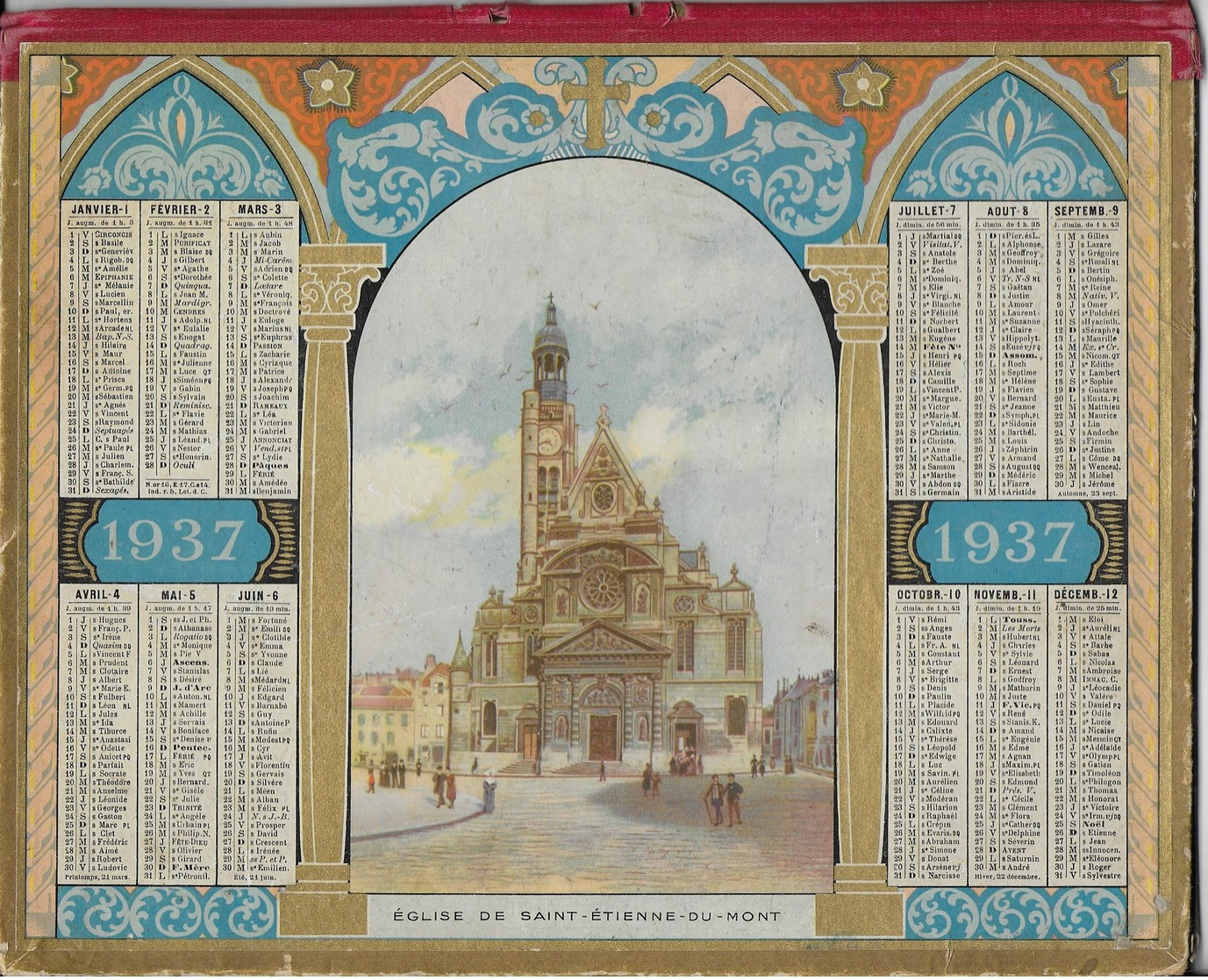 Calendrier De 1937 En Chromolithographie - Grand Format : 1921-40