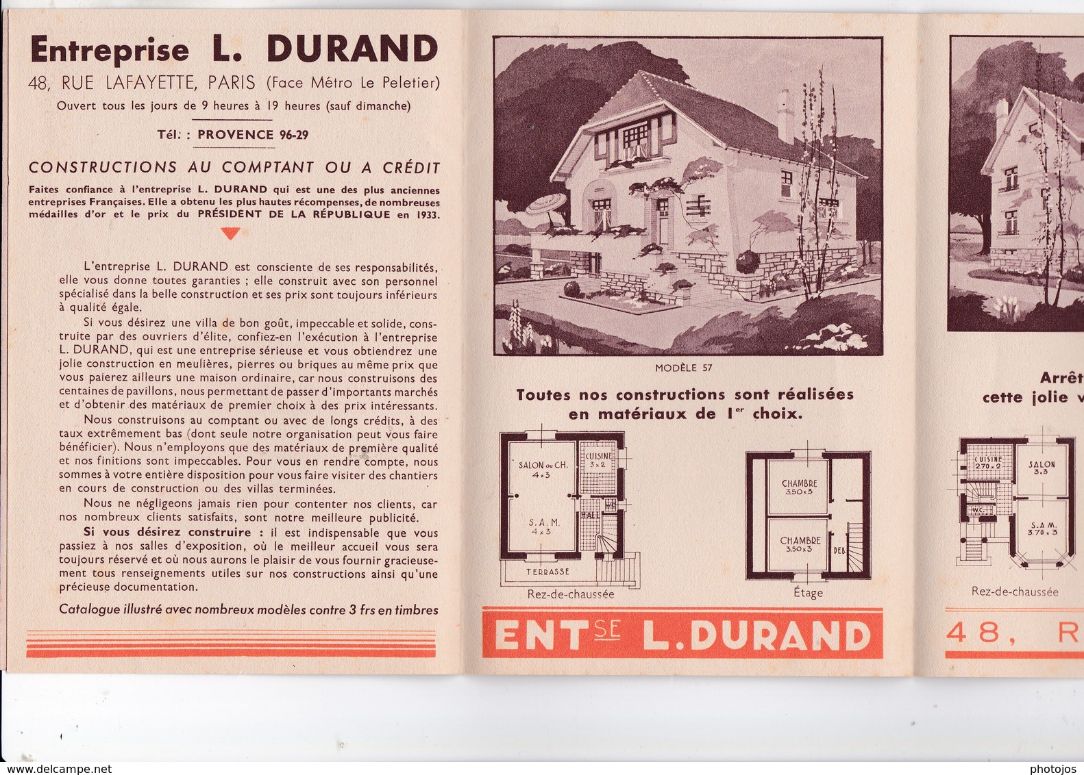 Intéressant Dépliant Publicitaire  Durand Constructeur De Maisons Rue Lafayette Paris (75) Plans De Maisons - Architecture