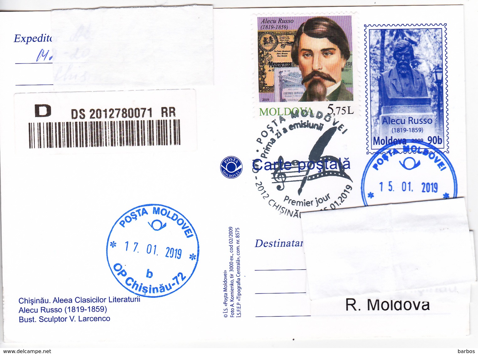 2019 , Moldova  Moldavie  Moldawien , Famous Persons , Alecu Russo , Poet , Writter , Literature - Moldavie