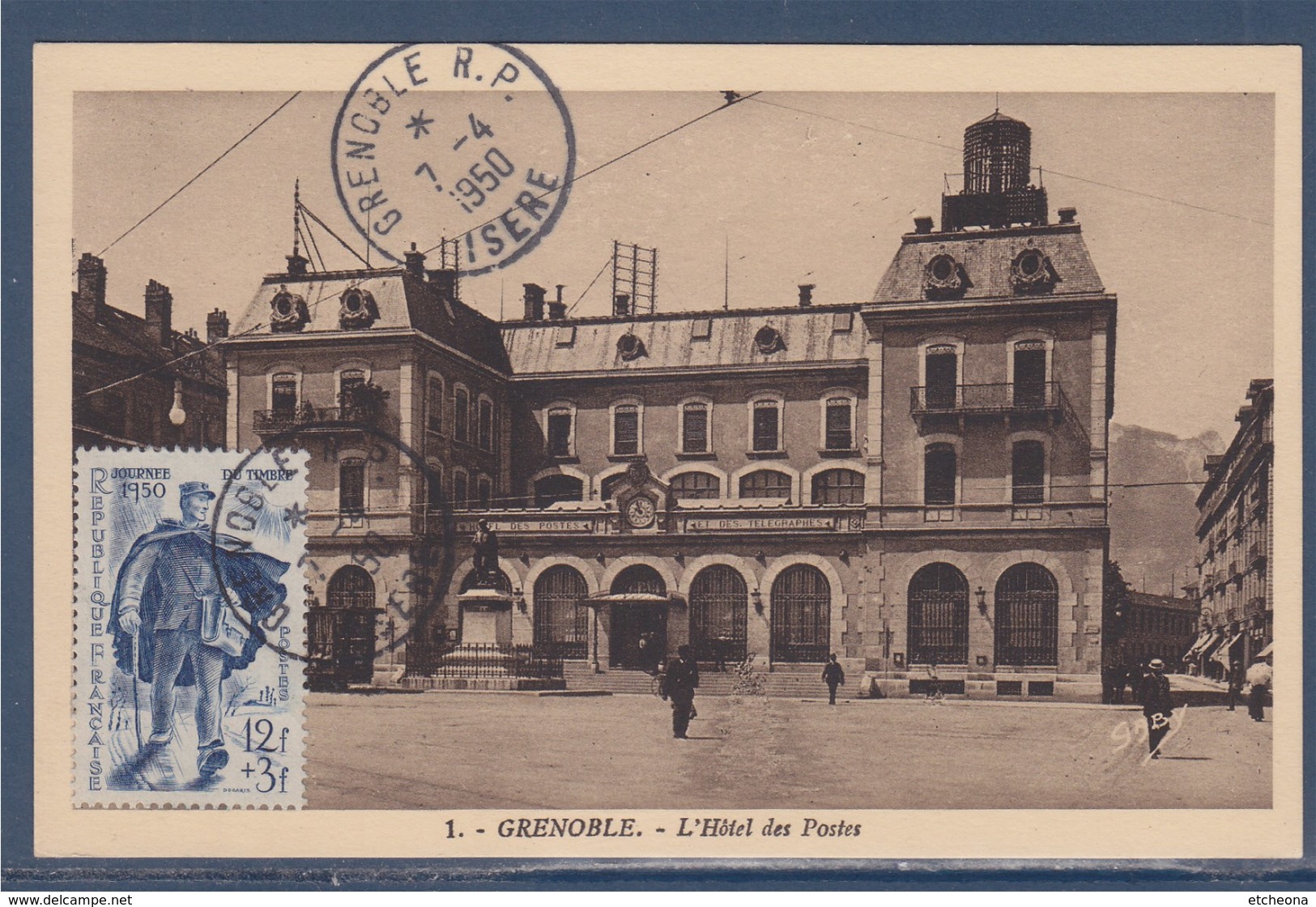= Grenoble L'Hotel Des Postes Isère Grenoble RP 7.4.1950 Timbre 863 Facteur Rural, Carte Postale - Cachets Commémoratifs