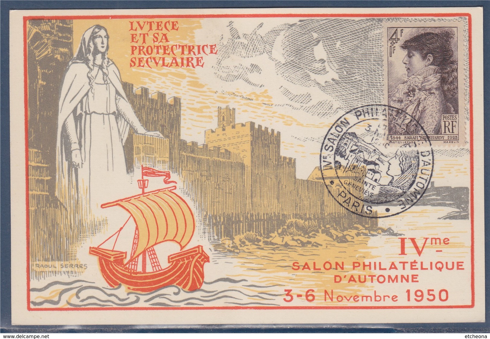 = IVème Salon Philatélique D'Automne Paris 3-6.11.50 Lutetia 3.11 Lutèce Et Sa Protectrice Sainte Geneviève N°738 Et 719 - Cachets Commémoratifs