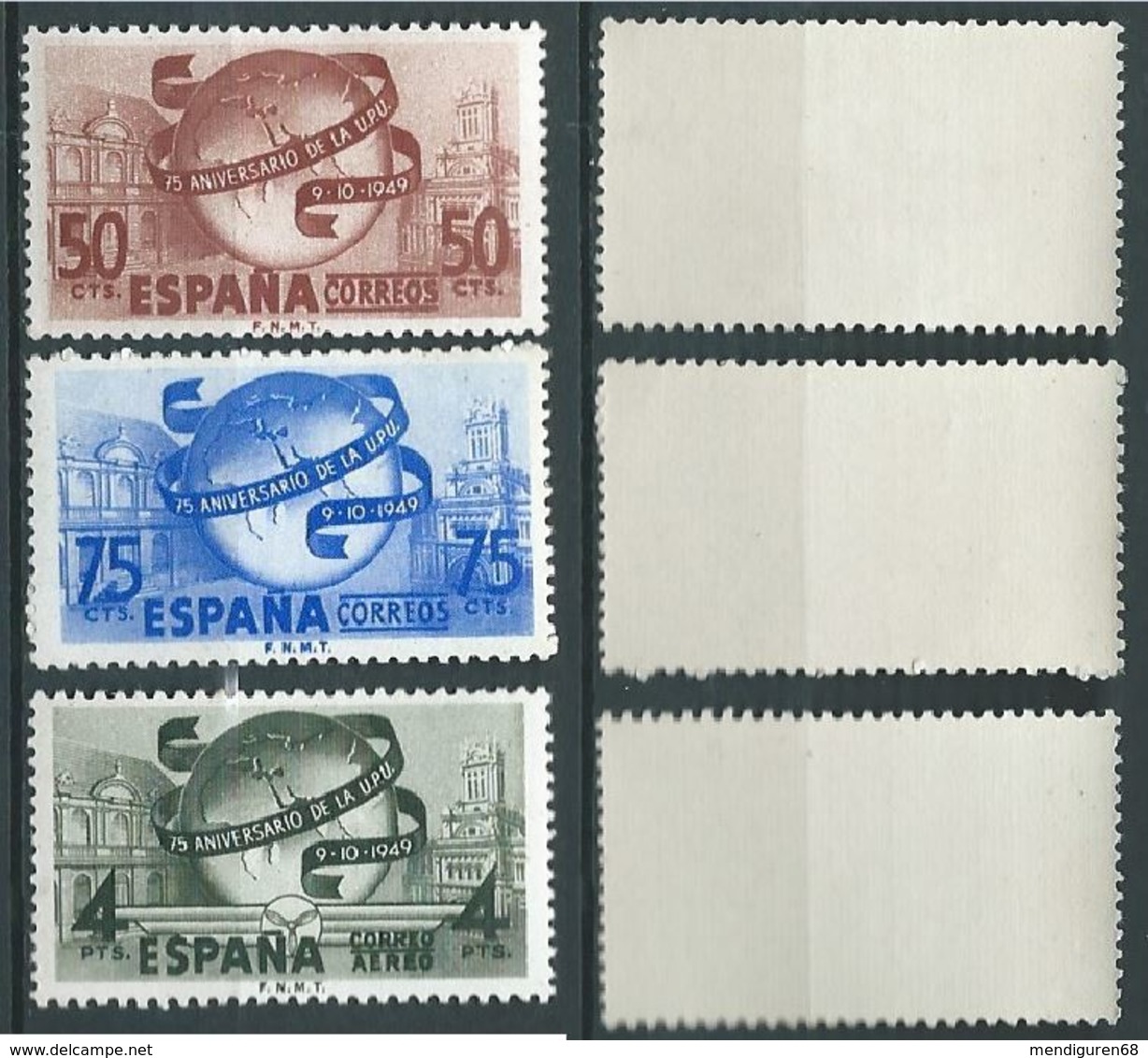 ESPAGNE SPANIEN SPAIN ESPAÑA 1949 U.P.U. SET 3V MNH ED 1063-65 YV 795-96+AER 240 MI 969-71 SG 1113+1127-29 SC 769-70+RAC - Neufs