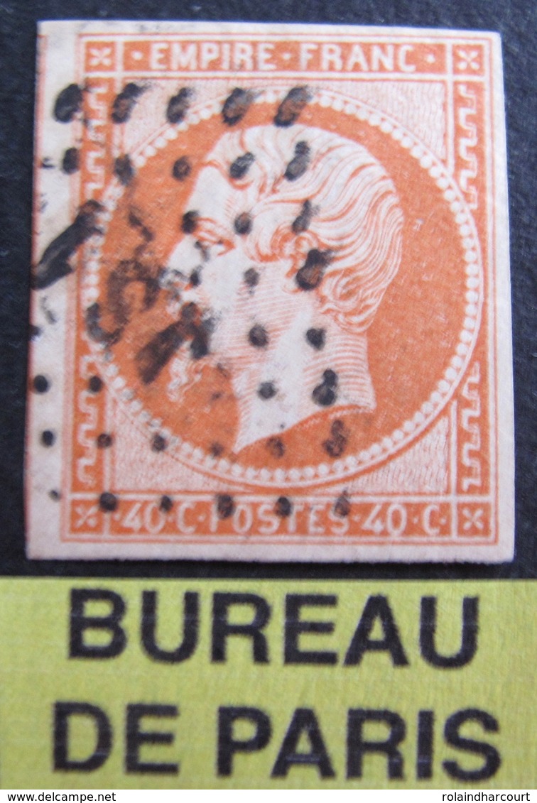 DF50500/25 - NAPOLEON III N°16a Orange Vif - BUREAU " JS1 " De PARIS - Cote : 35,00 € - 1853-1860 Napoléon III