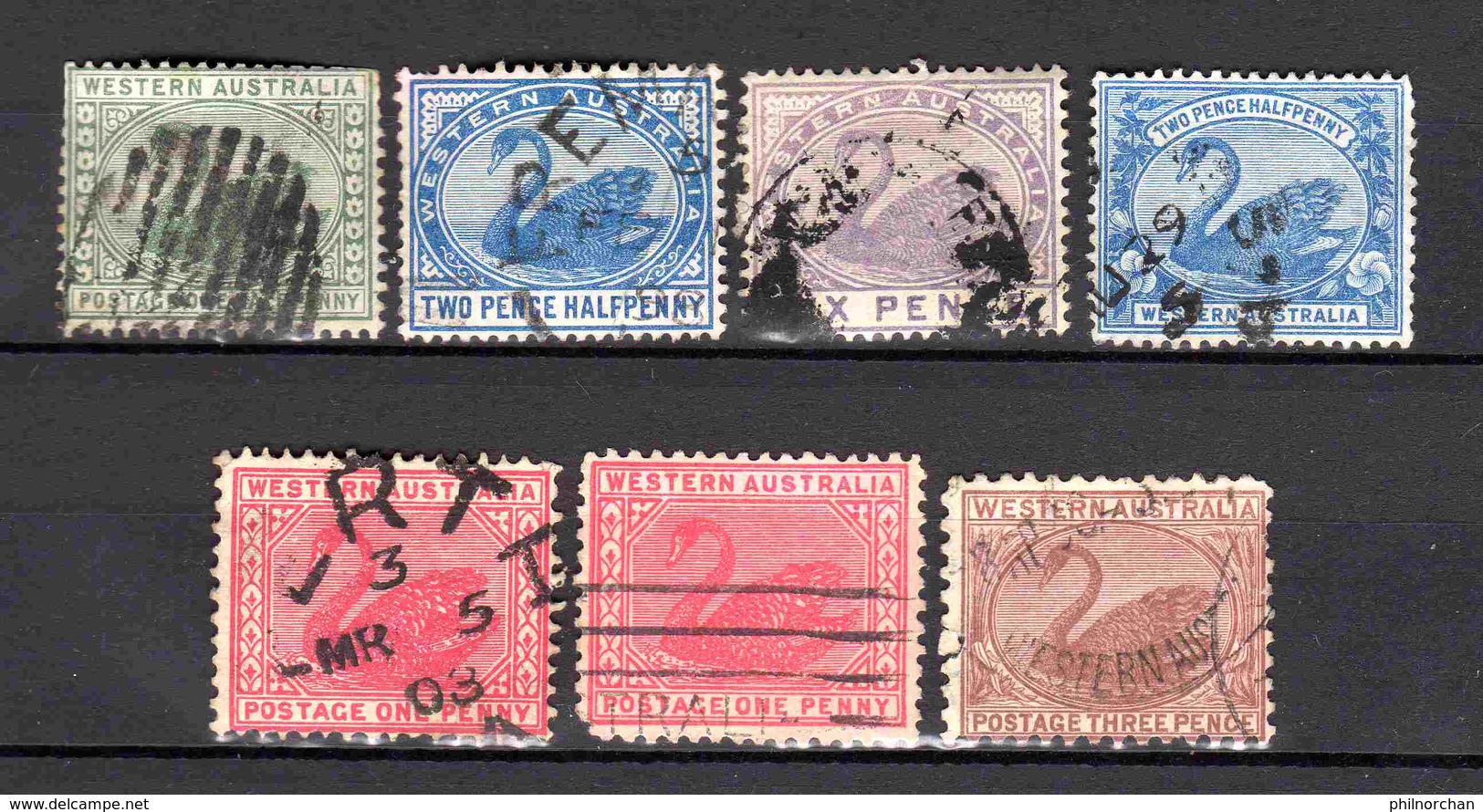 Western Australia 1885/1912 N°42,45,48,55,62a,70,72, 0,80 € (cote 6,05 €, 7 Valeurs)) - Oblitérés