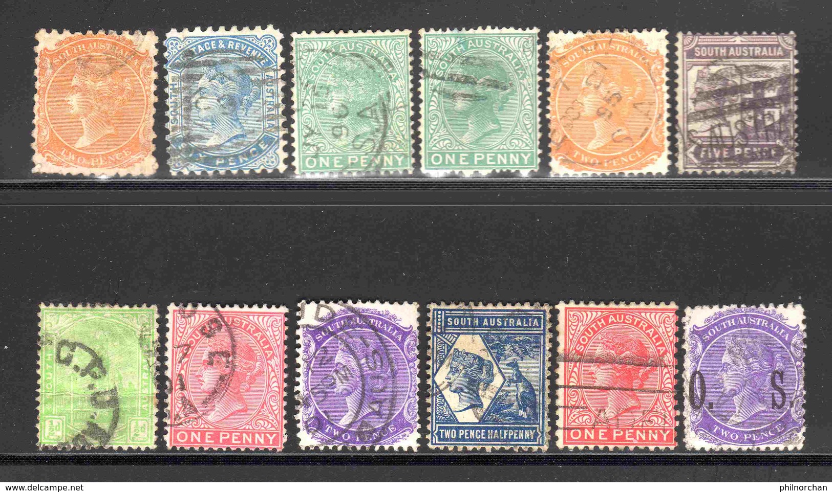 South Australia 1876/1912 Victoria, 12 Timbres Différents  1 € (cote 7,20 €) - Oblitérés