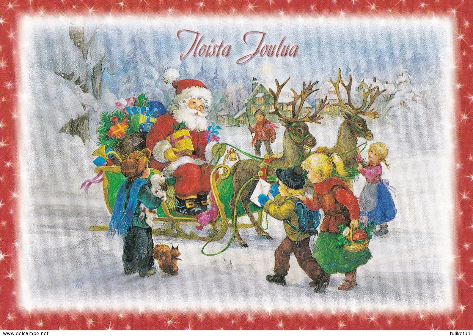 Santa Claus Is Sharing Christmas Presents With Reindeers Sleigh To The Children - Santa Claus