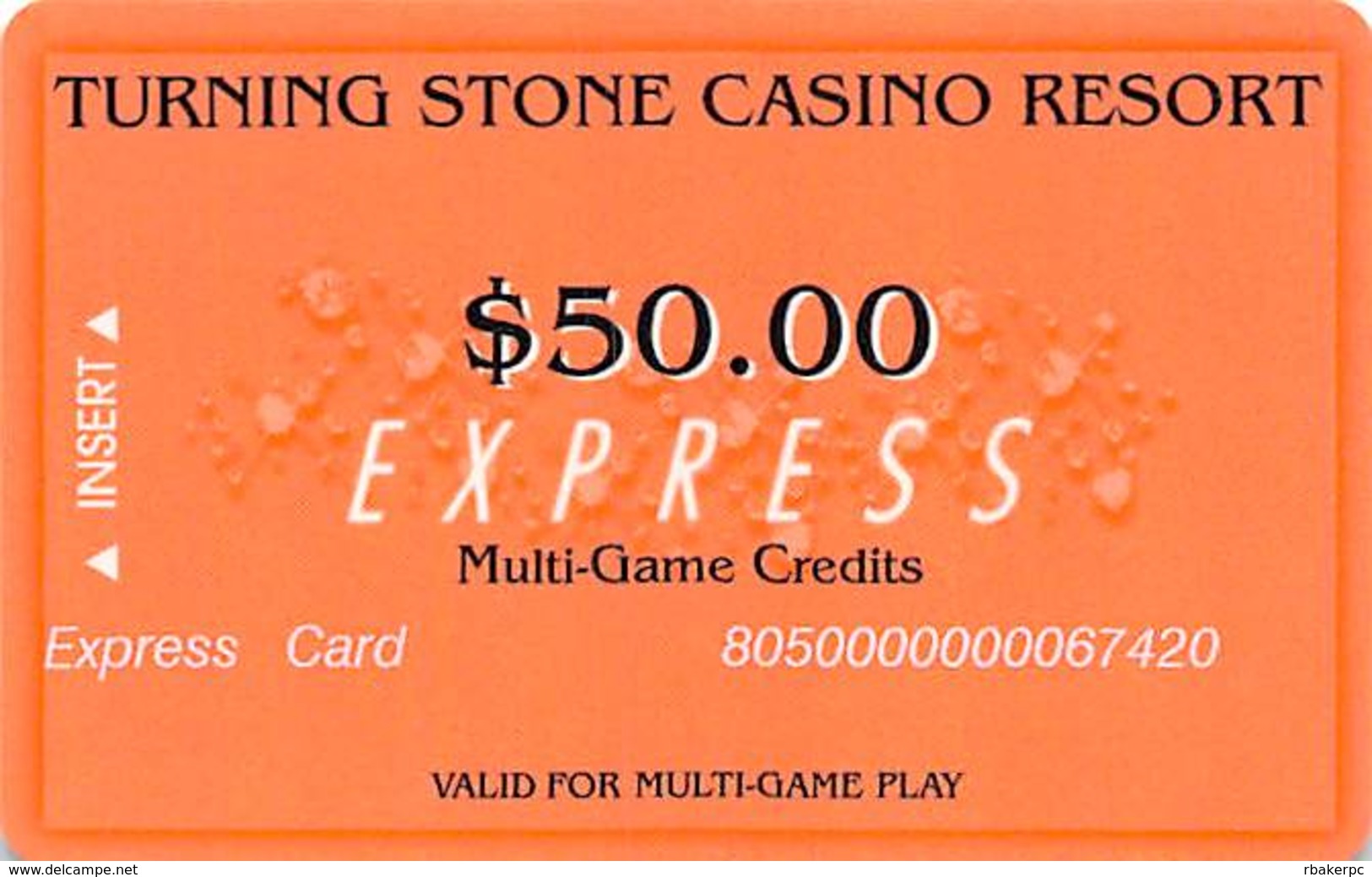 Turning Stone Casino - Verona NY - $50 Express Multi-Game Credits (XX9) No Phone# On Reverse - Cartes De Casino