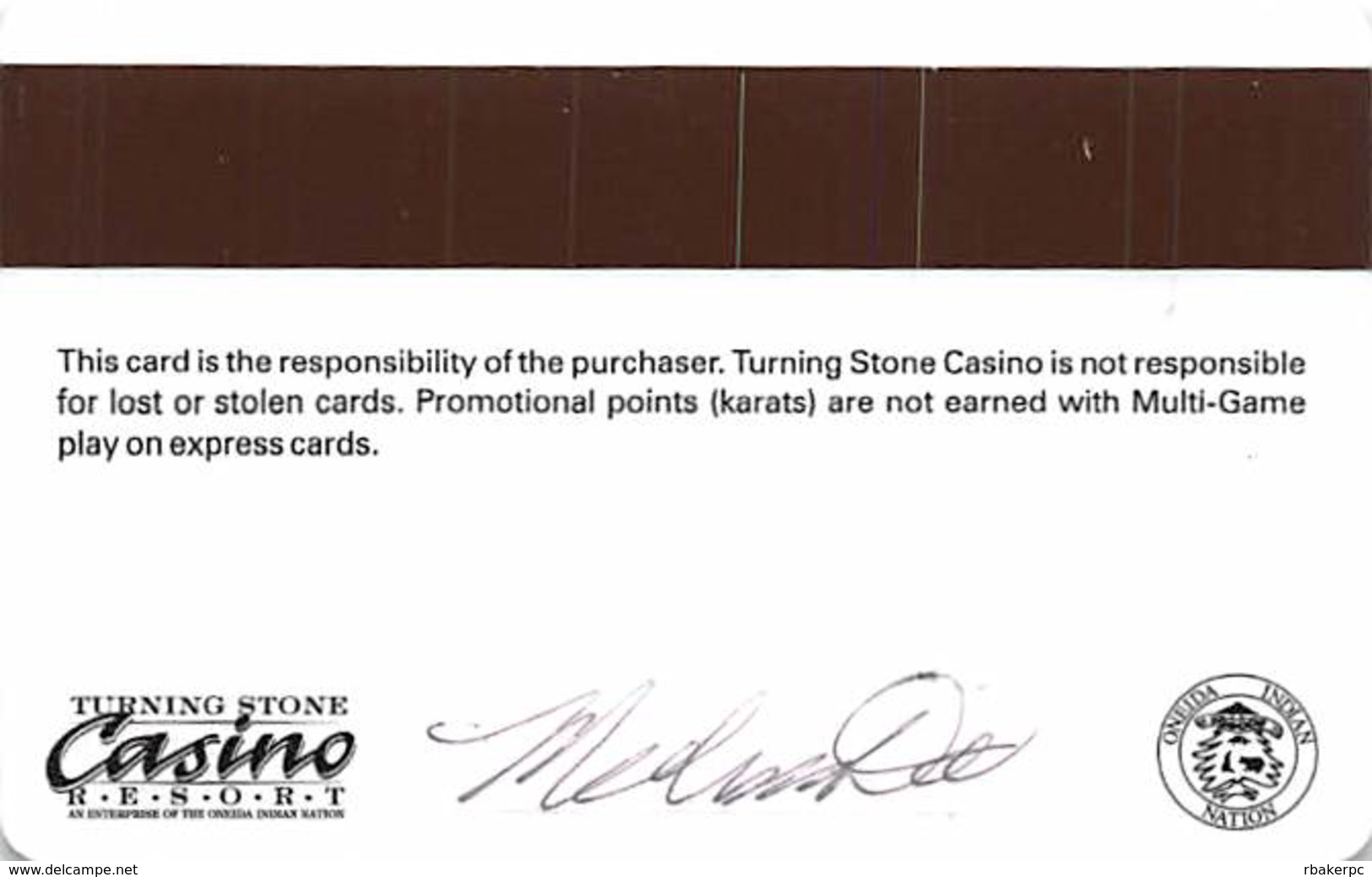 Turning Stone Casino - Verona NY - $50 Express Multi-Game Credits (XX9) No Phone# On Reverse - Cartes De Casino