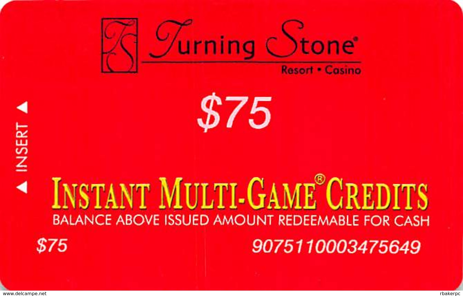 Turning Stone Casino - Verona NY - $75 Instant Multi-Game Credits - XX17 Issue (See Description) - Casino Cards