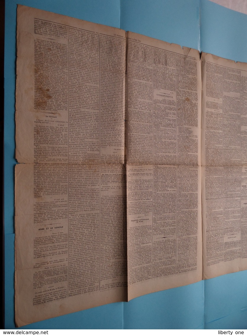 Le Français ( Le Journal Du Soir ) 4 Pages : 15 Centimes : Samedi 2 Avril 1870 - 3me Année - N° 92 - Paris ! - 1850 - 1899