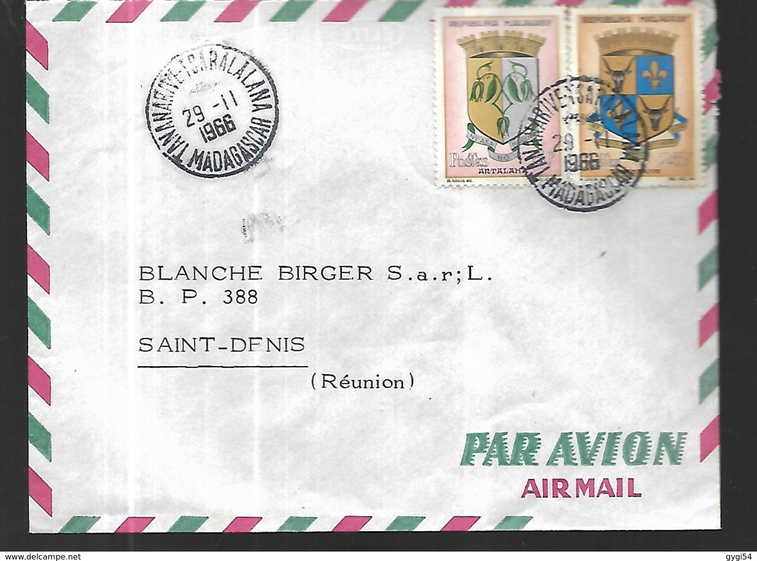 Madagascar  Lettre De TANANARIVE LE 29 11 1966  Pour Saint Denis De La Réunion - Madagascar (1960-...)