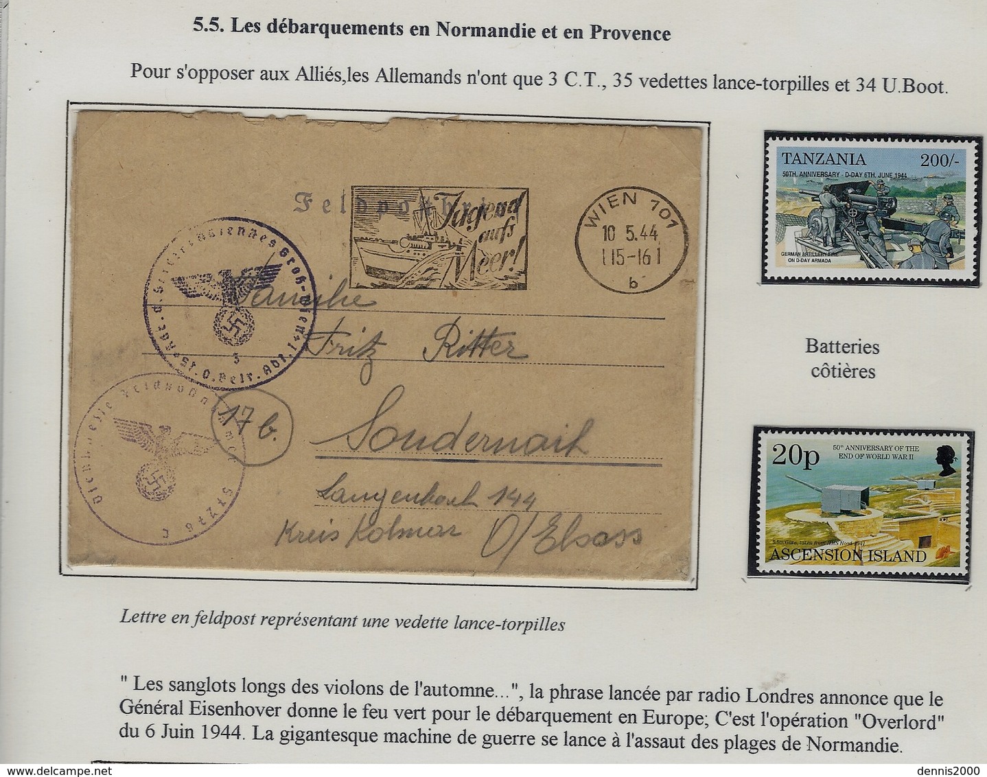 WWII - " La Contre Attaque Alliée "- Les Débarquements En Normandie Et En Provence  - 7 Feuilles De Présentation - Guerre De 1939-45