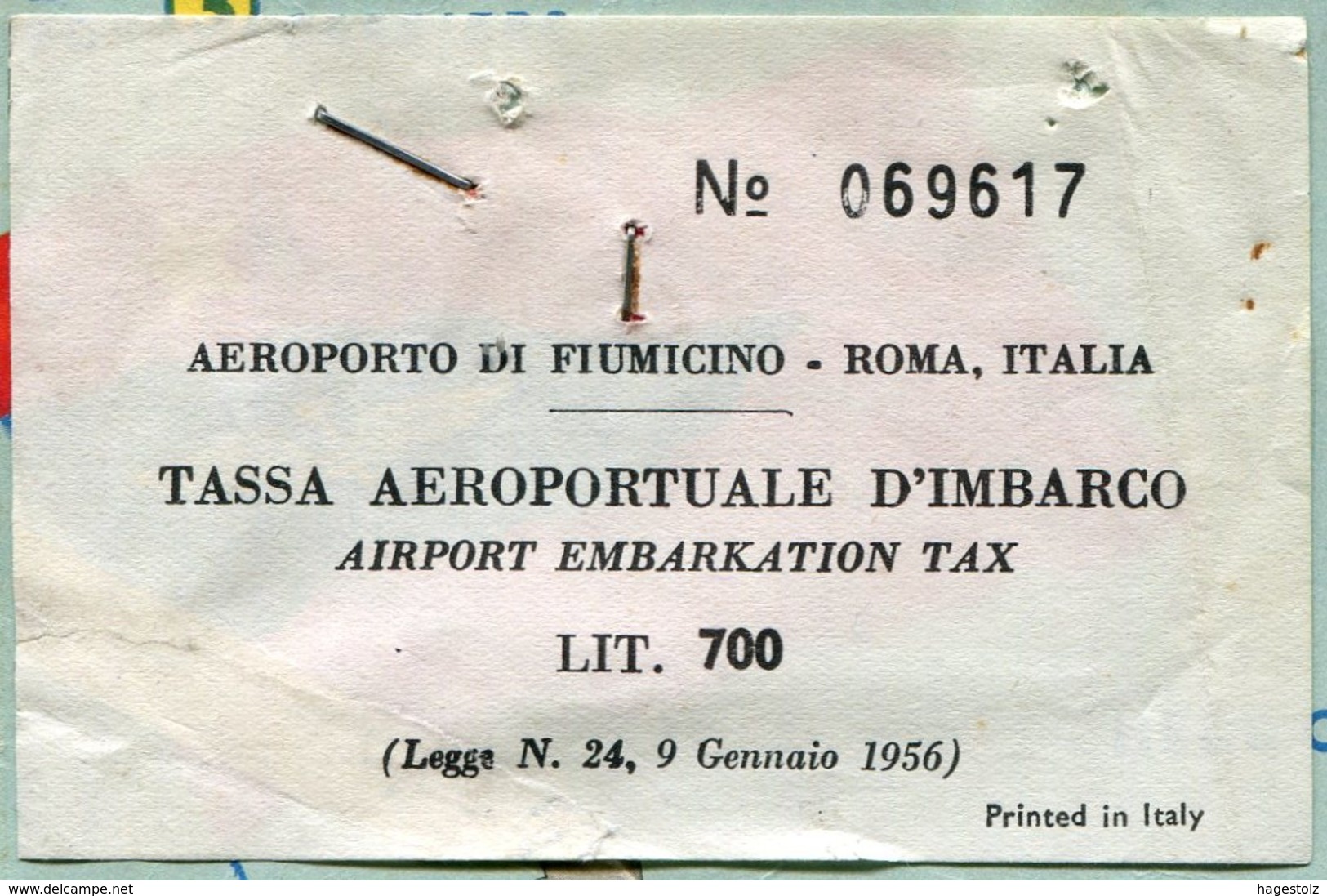 USSR Russia AEROFLOT Airline 1967 Air Passenger Ticket Billet D'avion ALITALIA Tag Rome AIRPORT TAX Fee Revenue Fiscal - Europe