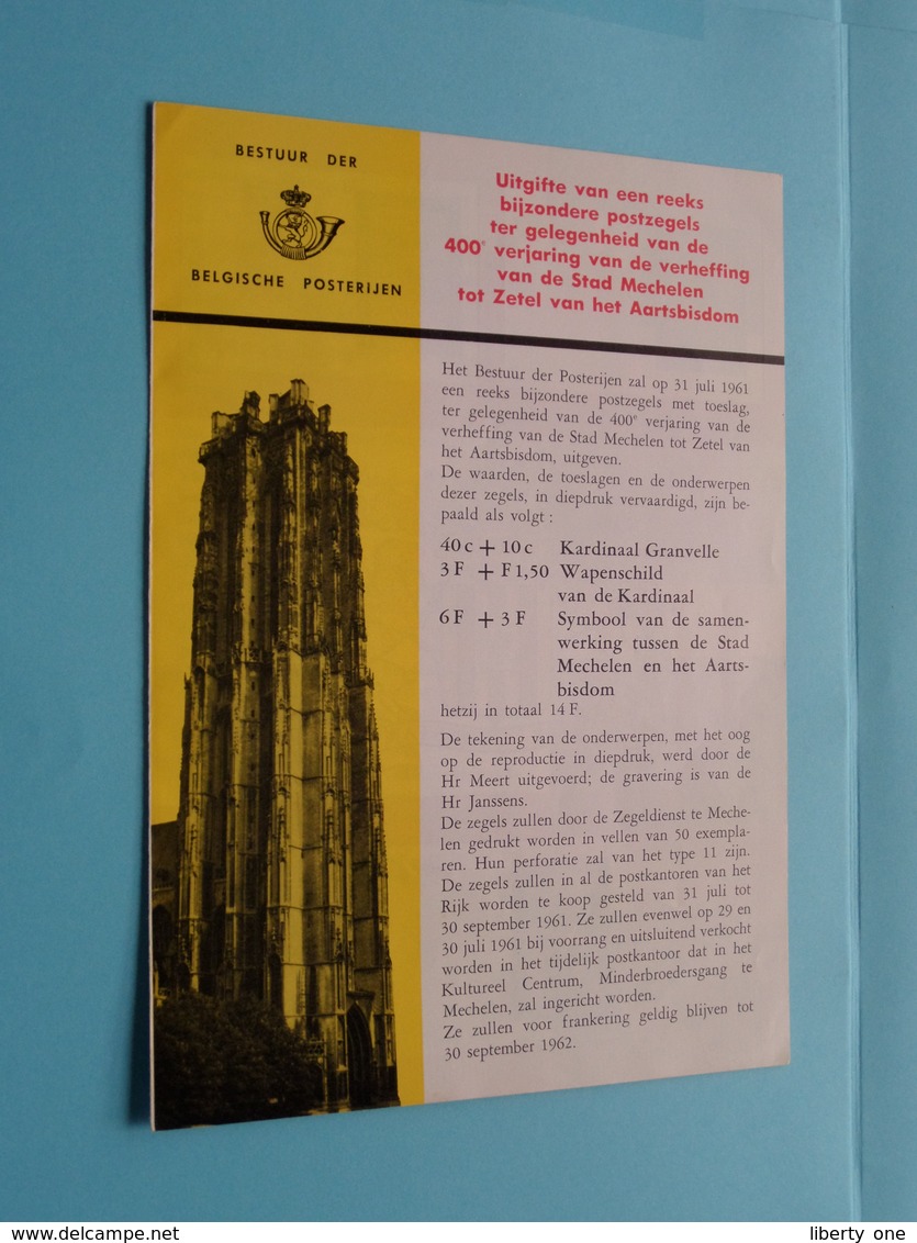 400e Verjaring Verheffing STAD MECHELEN ( Folder 1961 Met Zegels Postfris ) ( Malvaux Brussel : Zie/voir Photo ) ! - Dépliants De La Poste