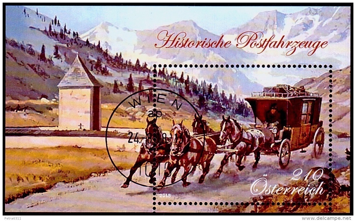 Austria Österreich 2018  Blockausgabe 100: Historische Postfahrzeuge (VI)USED / O / GESTEMPELT - Gebraucht