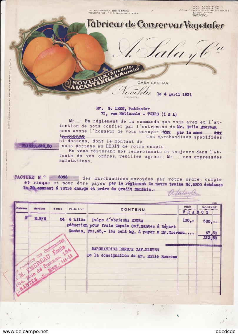 Fabricas De Conservas Vegetales Nvelda (Alicante) 4 Avril 1931 - Espagne